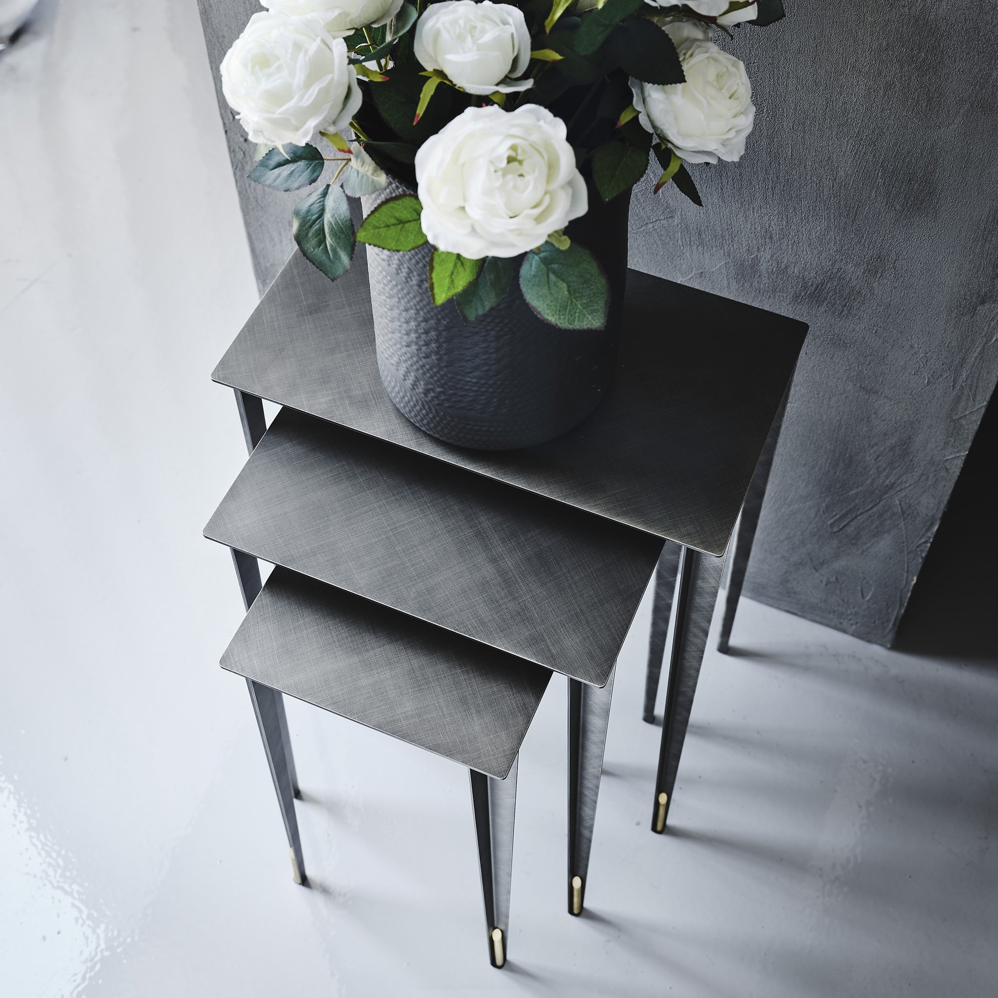 Spillo 3'lü Gri Fırça Darbeli Sehpa Seti-Sehpa-Cattelan Italia-NowShopFun