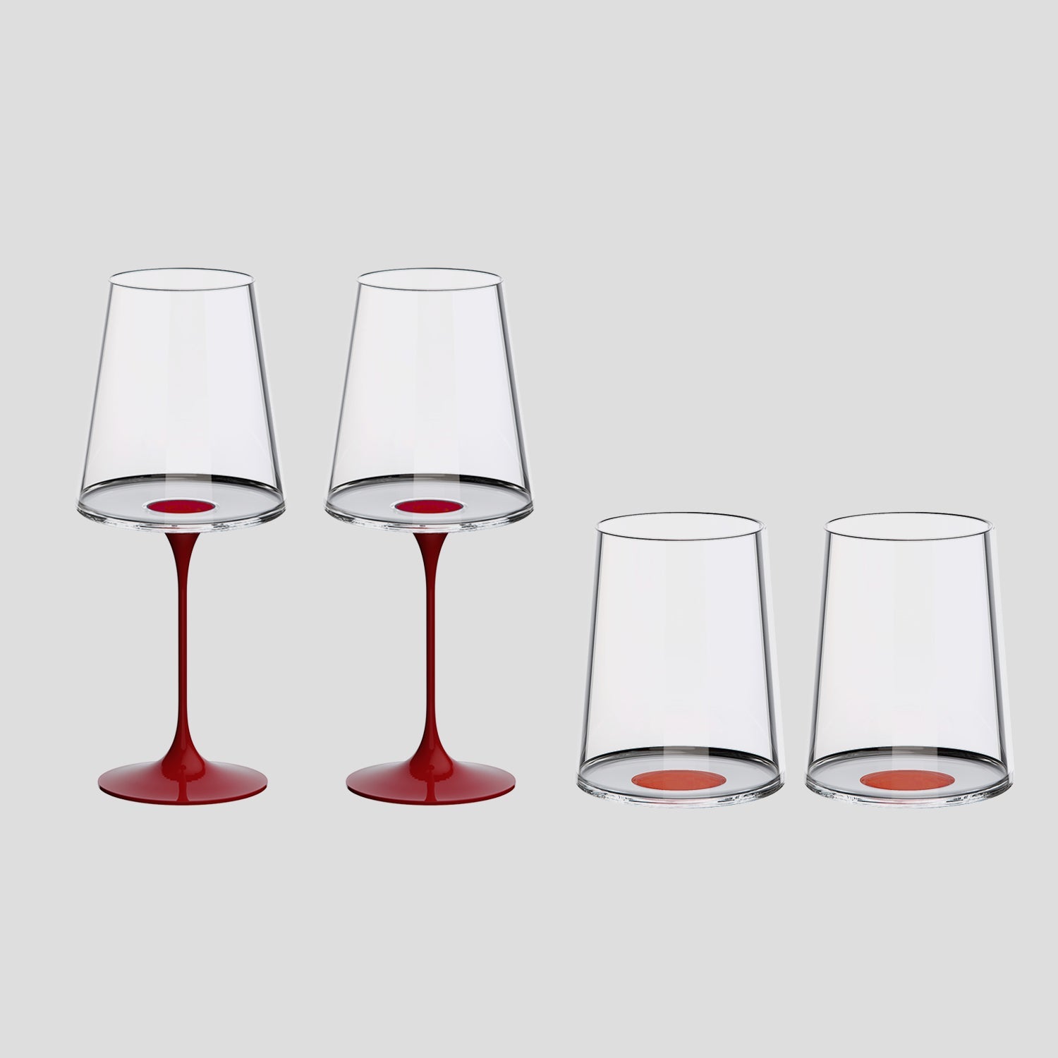 Split Glass – Kırmızı & Beyaz Şarap Kadehi – Kırmızı (2'li Set)