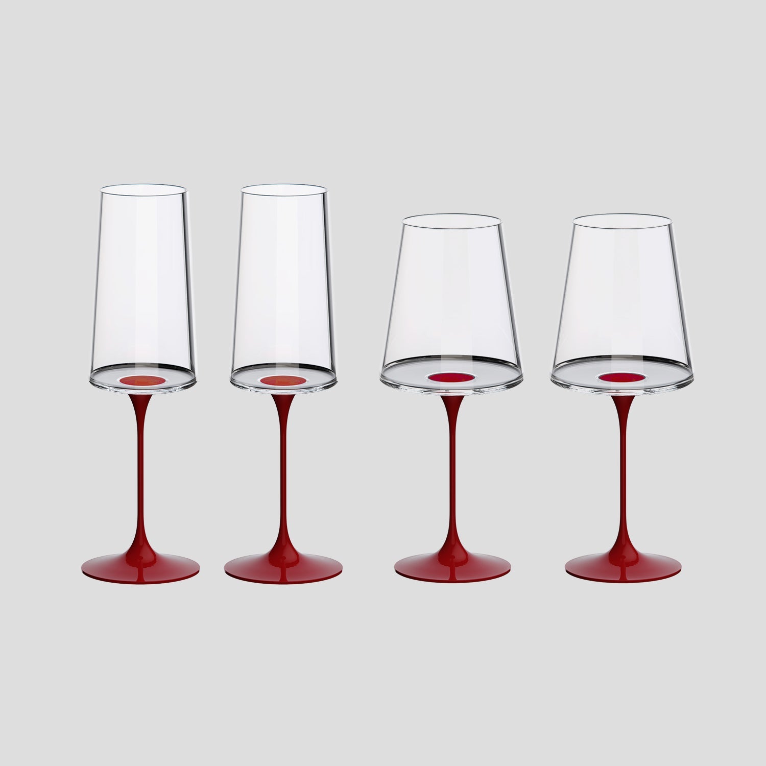 Split Glass – Kırmızı Şarap Kadehi & Flüt Bardak(2'li Set) - Kırmızı