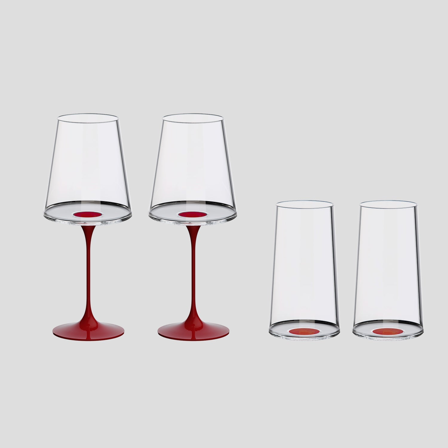 Split Glass – Kırmızı Şarap Kadehi & Flüt Bardak(2'li Set) - Kırmızı