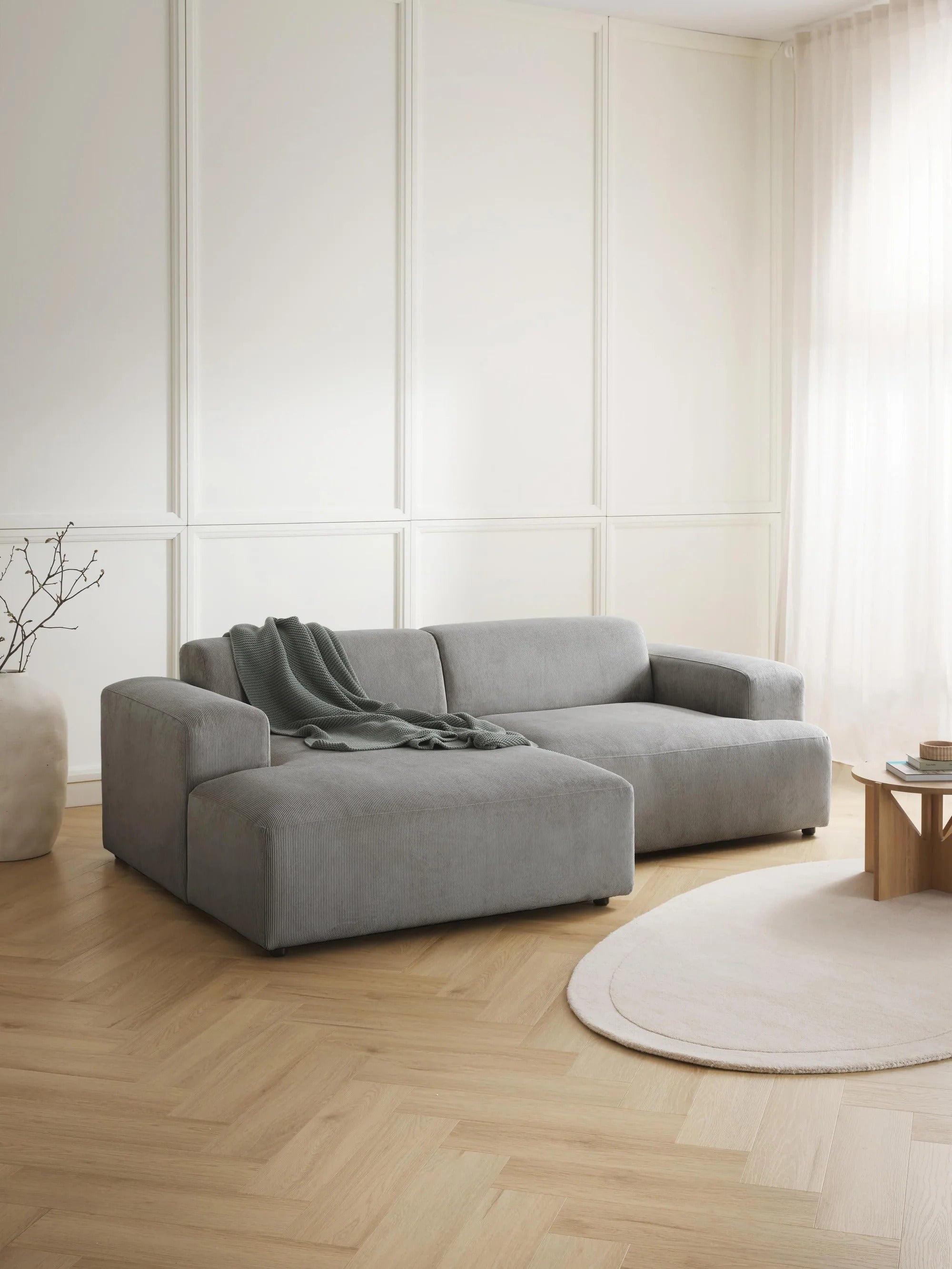 Stella Modüler Köşe Kanepe - Fitilli Kadife Döşemeli, 3 Kişilik-Köşe Koltuk-Innature Home-Sağ Köşe-Açık Bej-NowShopFun
