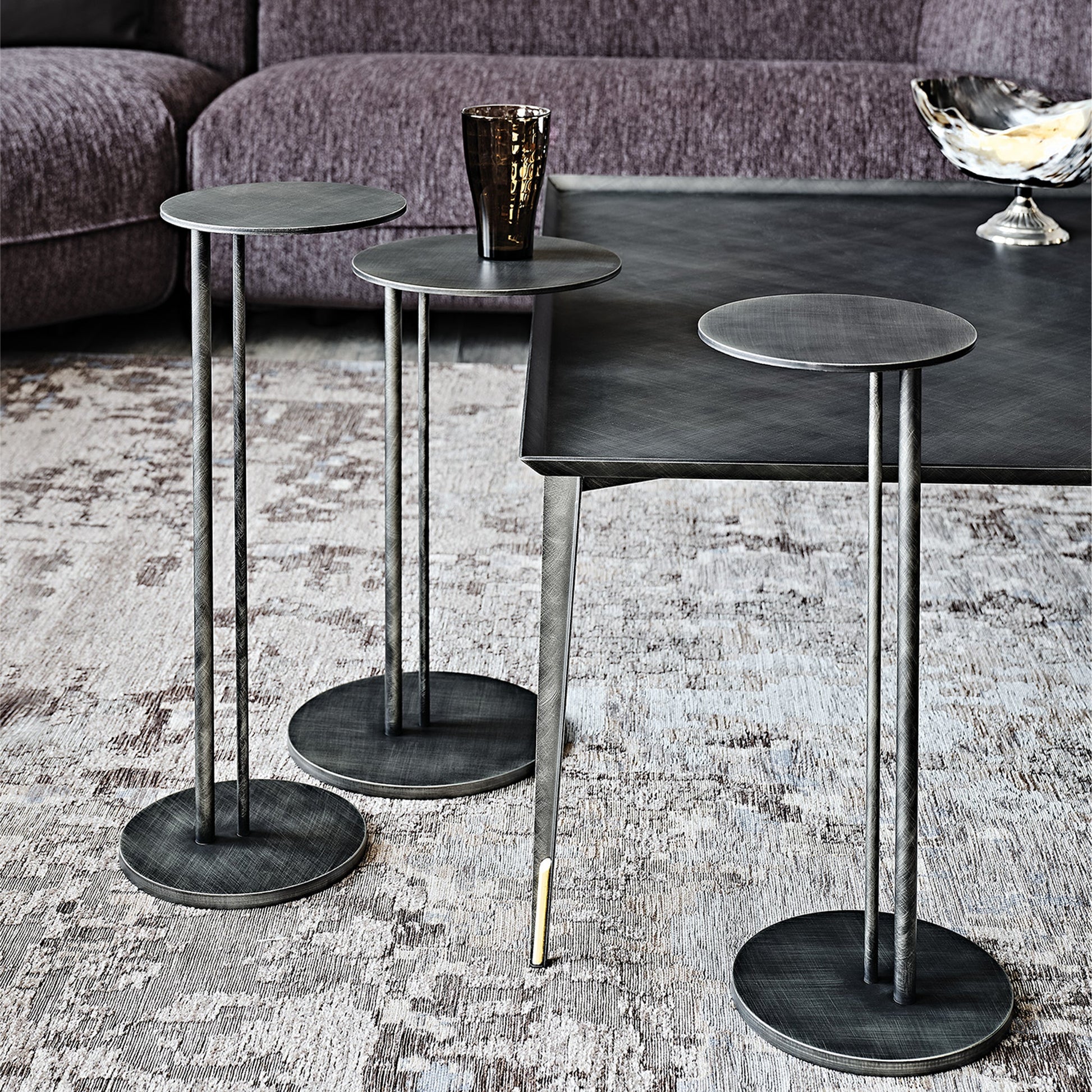 Sting Fırça Darbeli Gri Çelik 3'lü Yan Sehpa Takımı-Sehpa-Cattelan Italia-NowShopFun