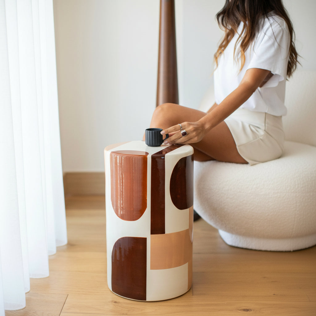 Stockholm El Yapımı Seramik Yan Sehpa Kahverengi