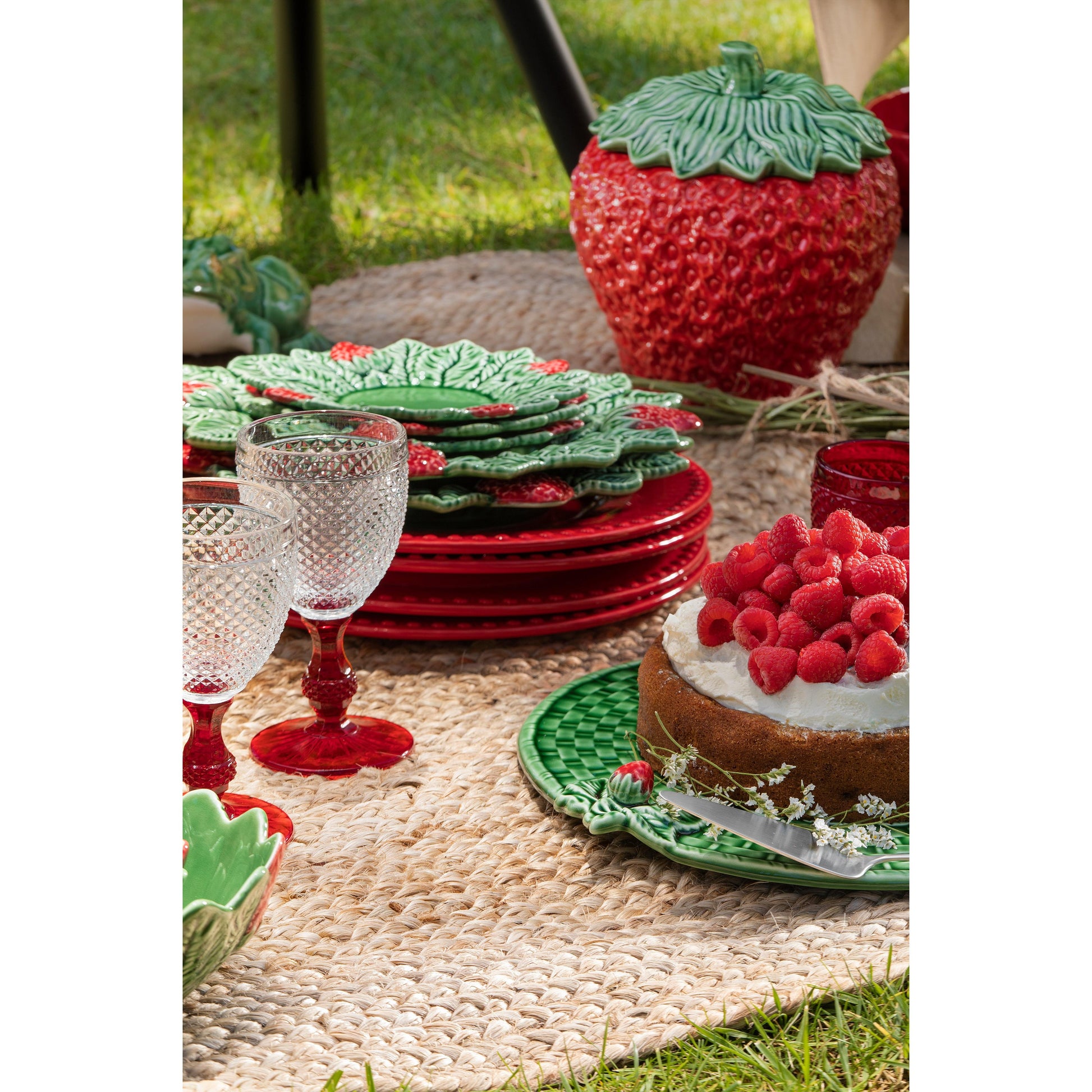 Strawberries Çilekli Yeşil Seramik Servis Tabağı