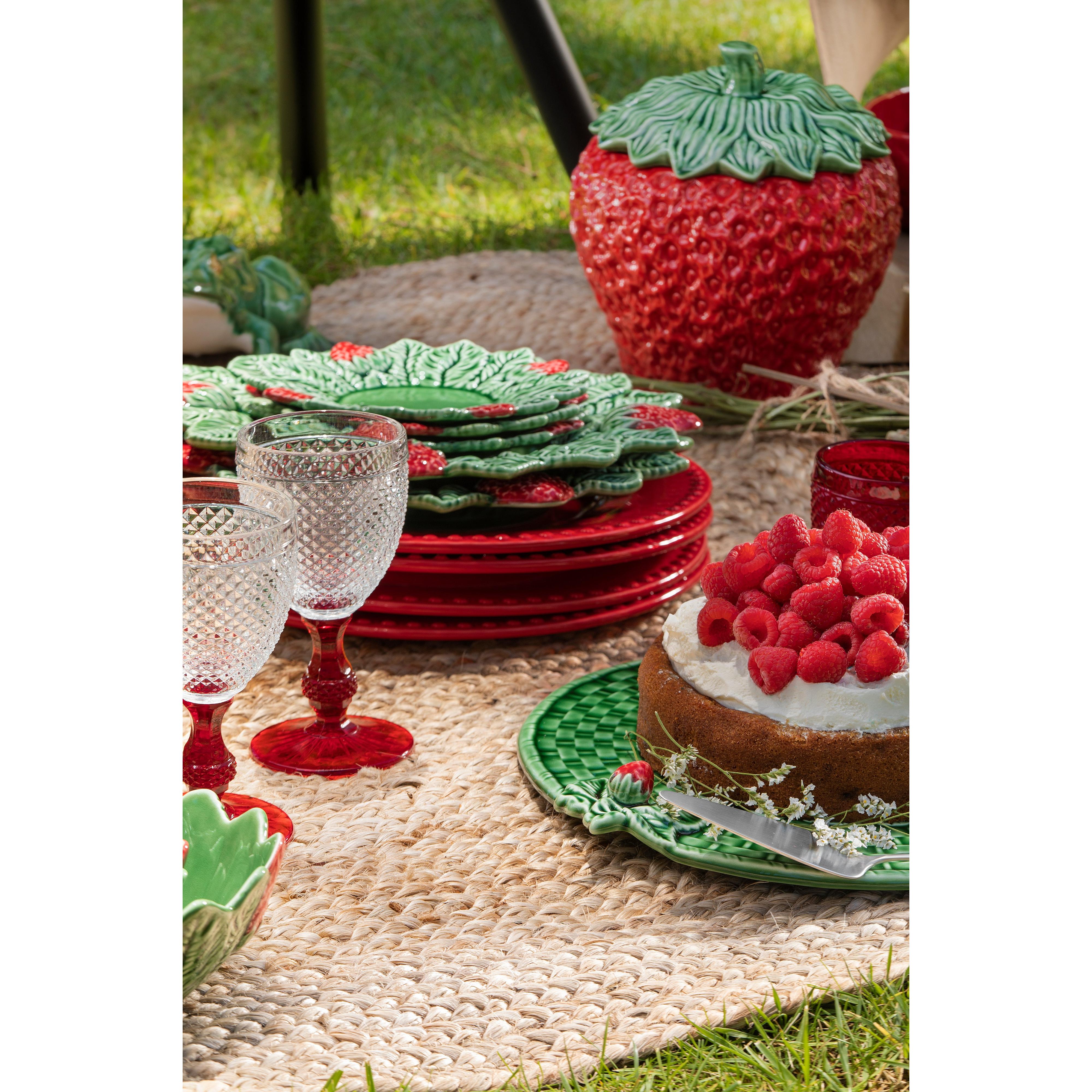 Strawberries Çilekli Yeşil Seramik Servis Tabağı