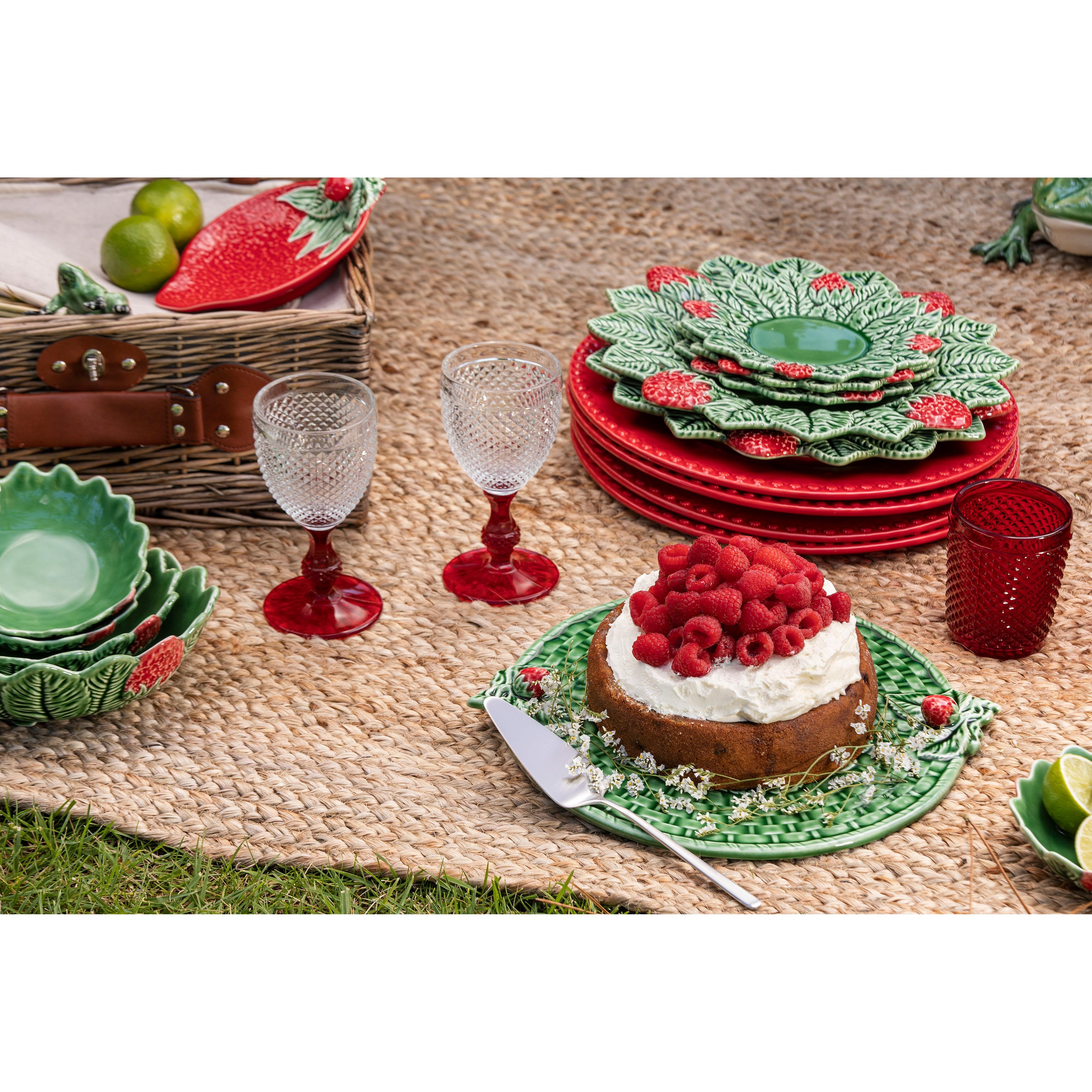 Strawberries Çilekli Yeşil Seramik Servis Tabağı