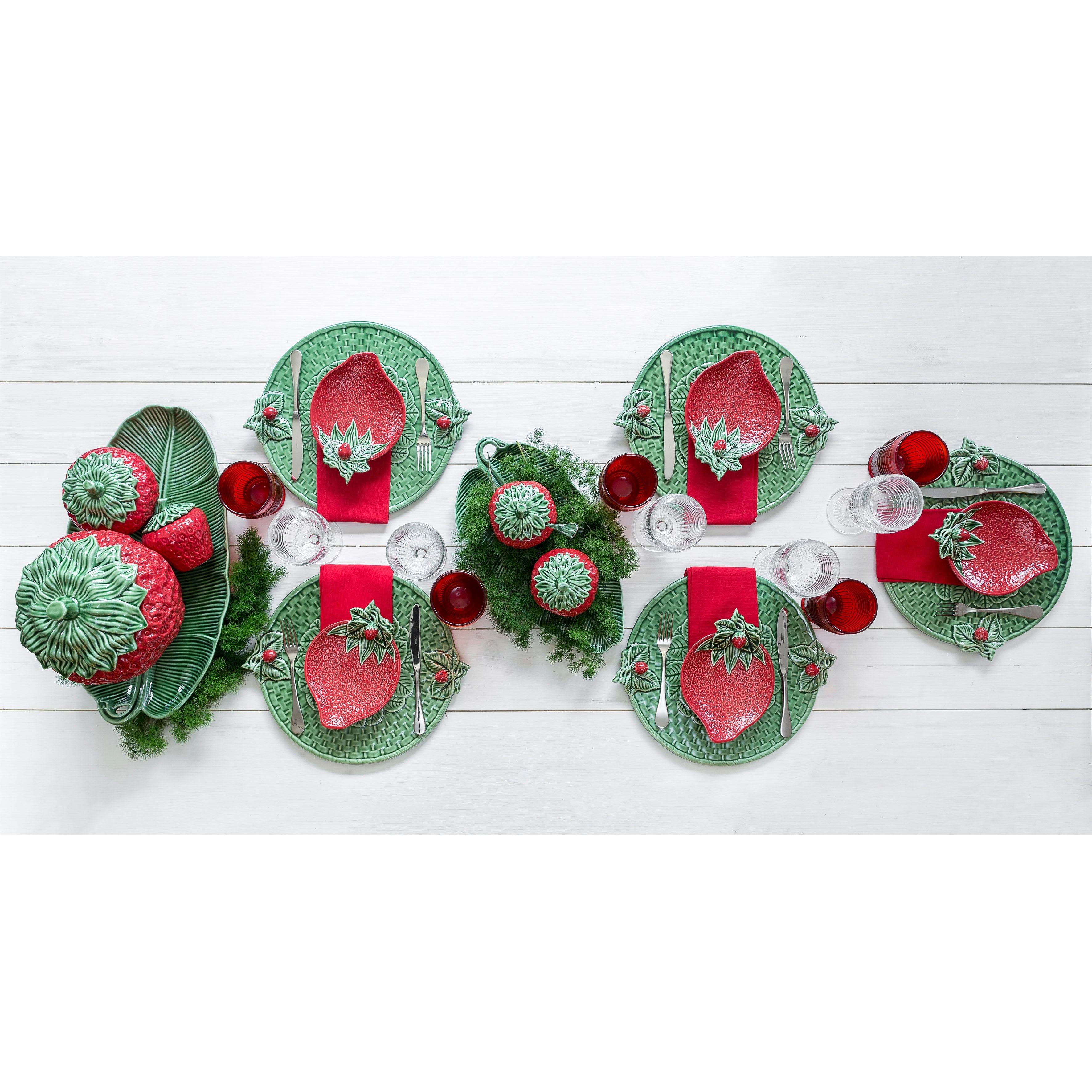 Strawberries Çilekli Yeşil Seramik Servis Tabağı