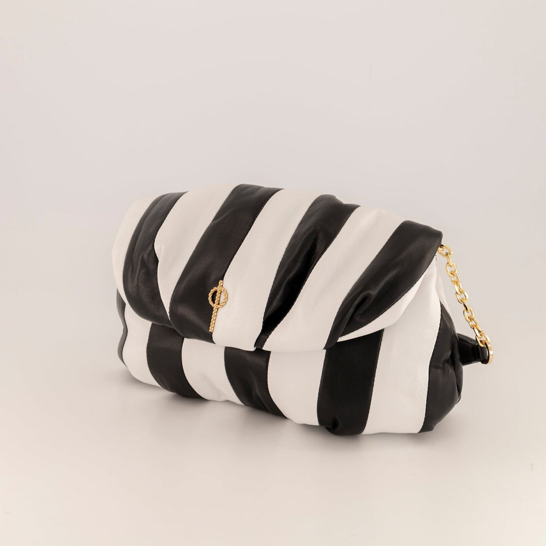 Strıped Leda Clutch-Clutch-Otrera-Siyah-NowShopFun