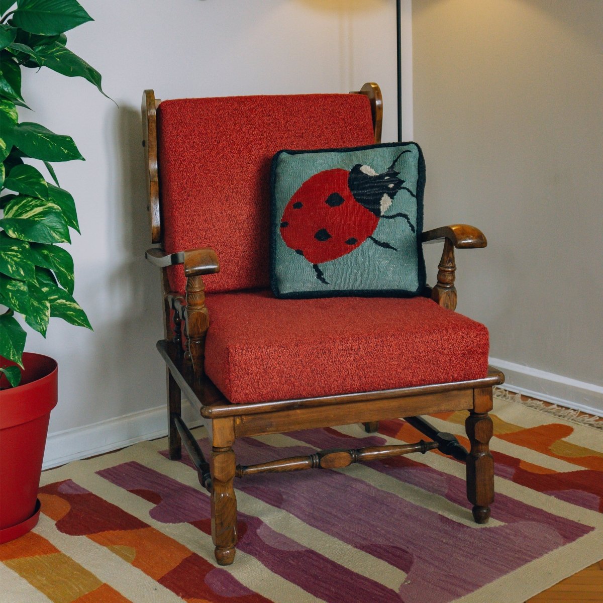 Ladybug Hand Woven Throw Pillow