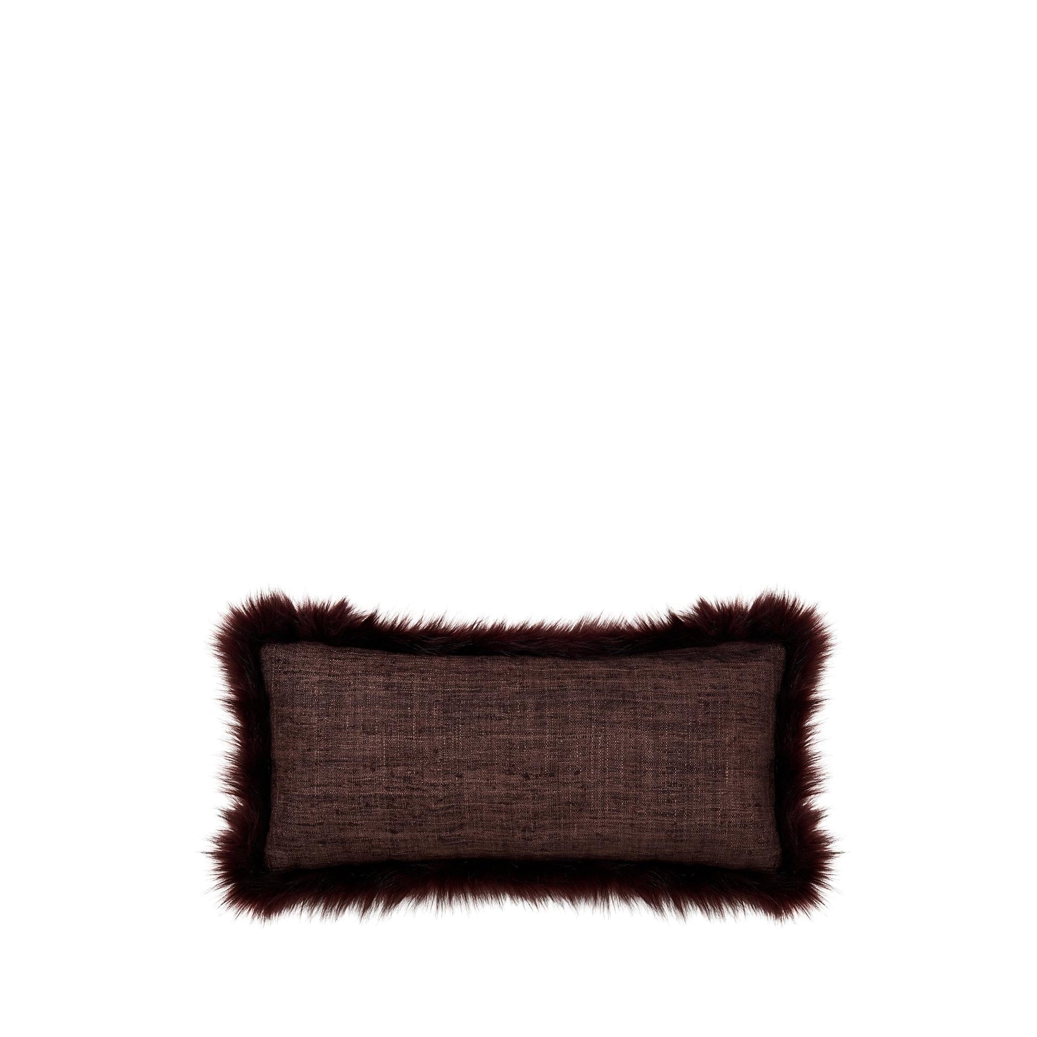 Suni Kürk Çerçeveli İpek Keten Kırlent