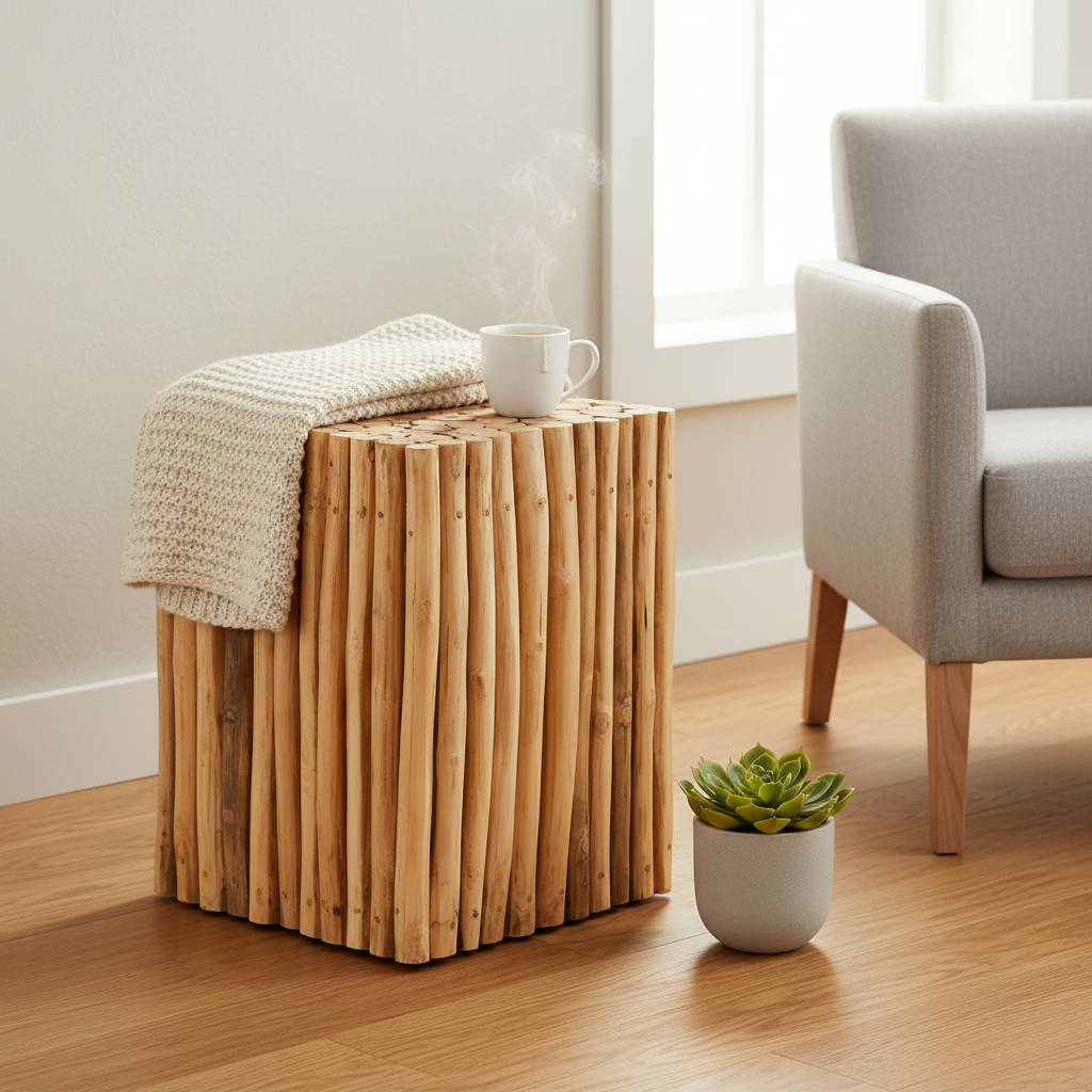 Tabure Teak Küp Form Drift Ahşap