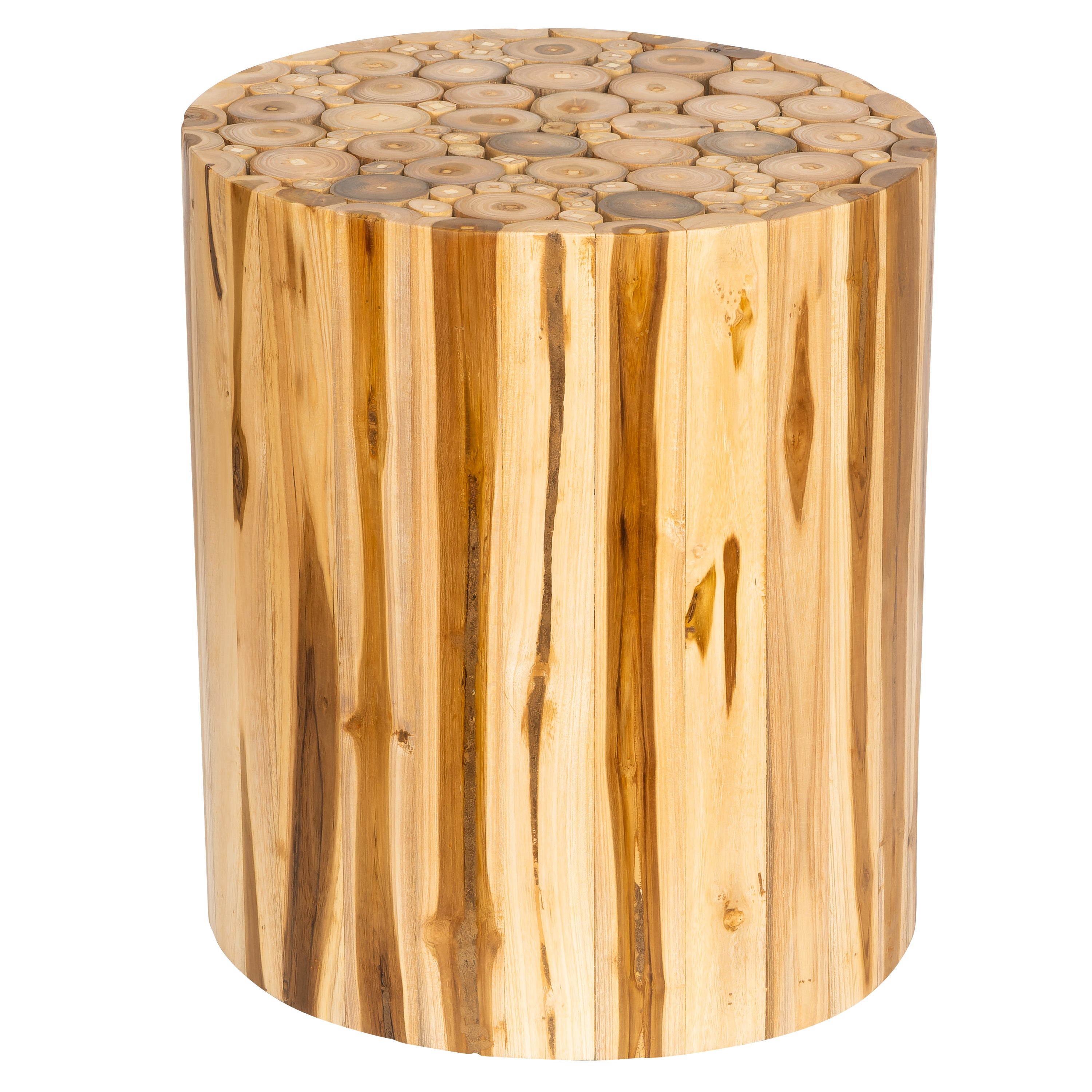 Tabure Teak Silindir Form Drift Ahşap
