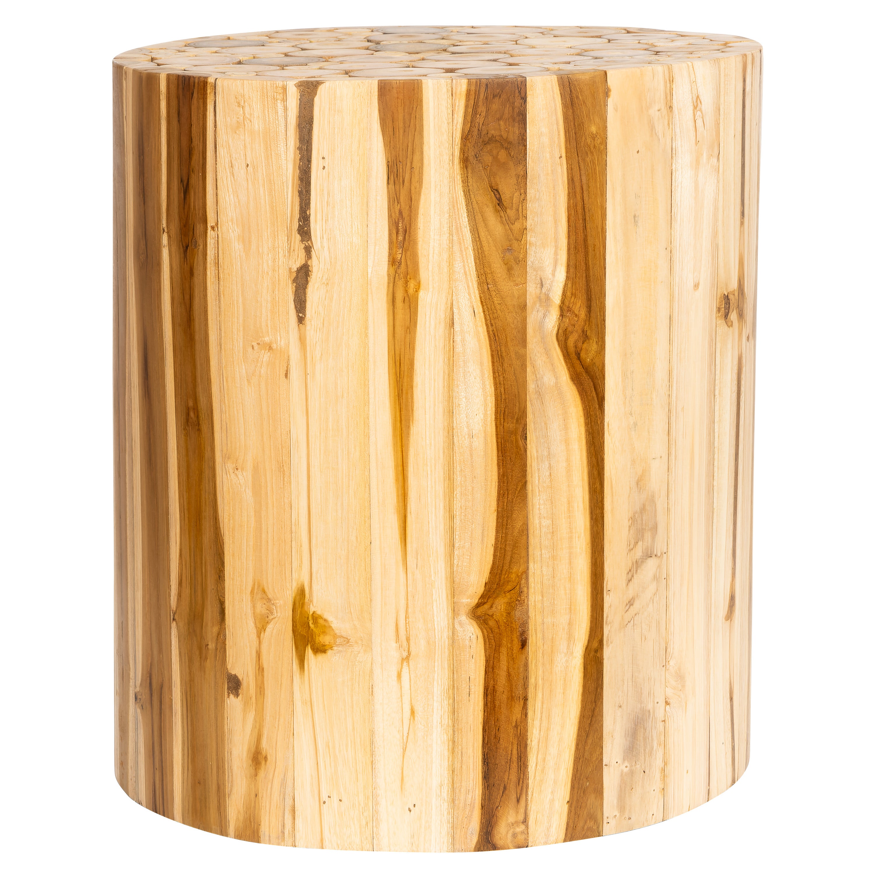 Tabure Teak Silindir Form Drift Ahşap