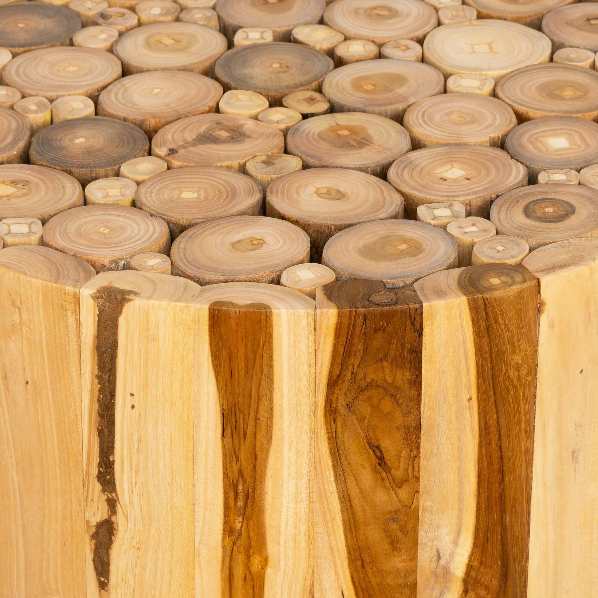 Tabure Teak Silindir Form Drift Ahşap