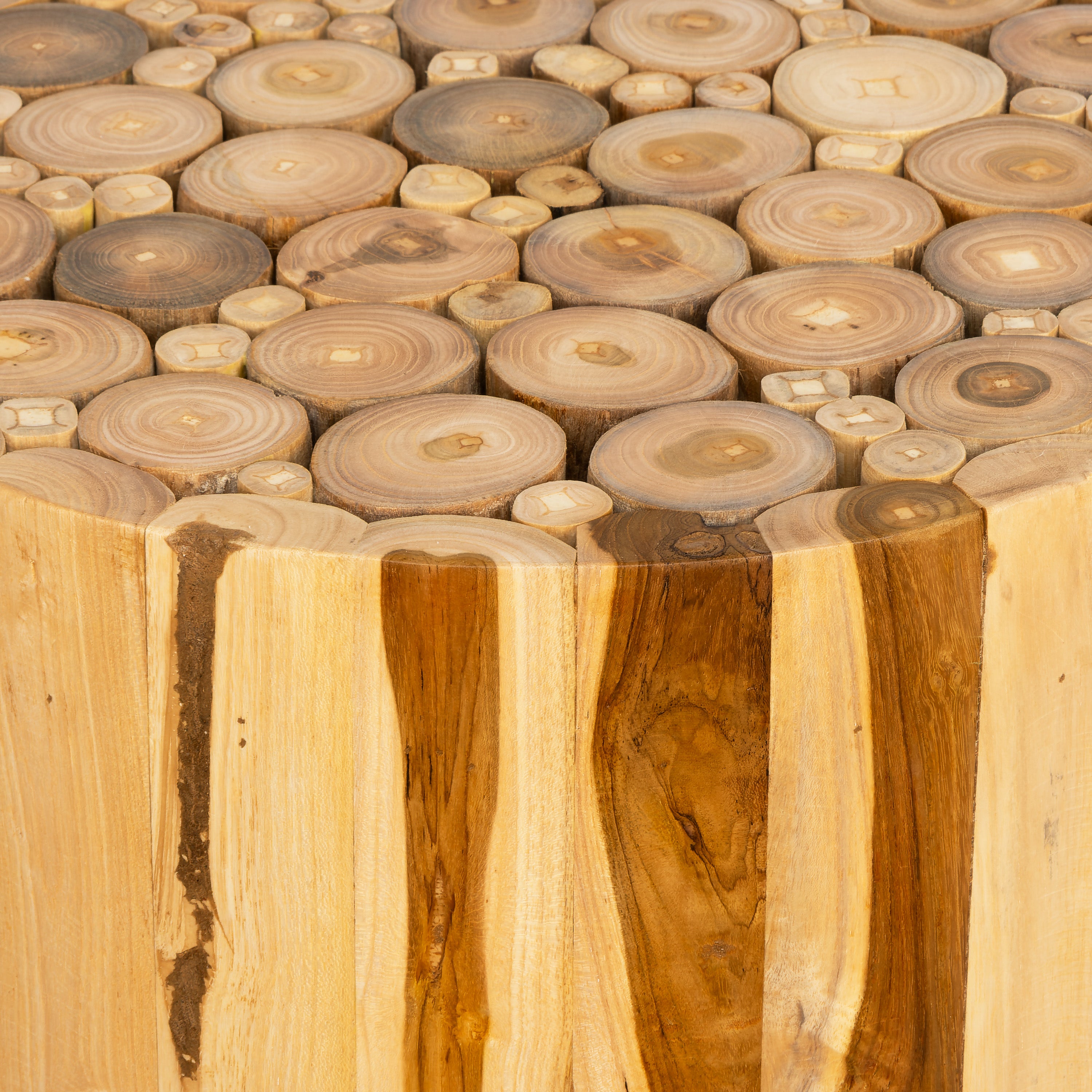 Tabure Teak Silindir Form Drift Ahşap