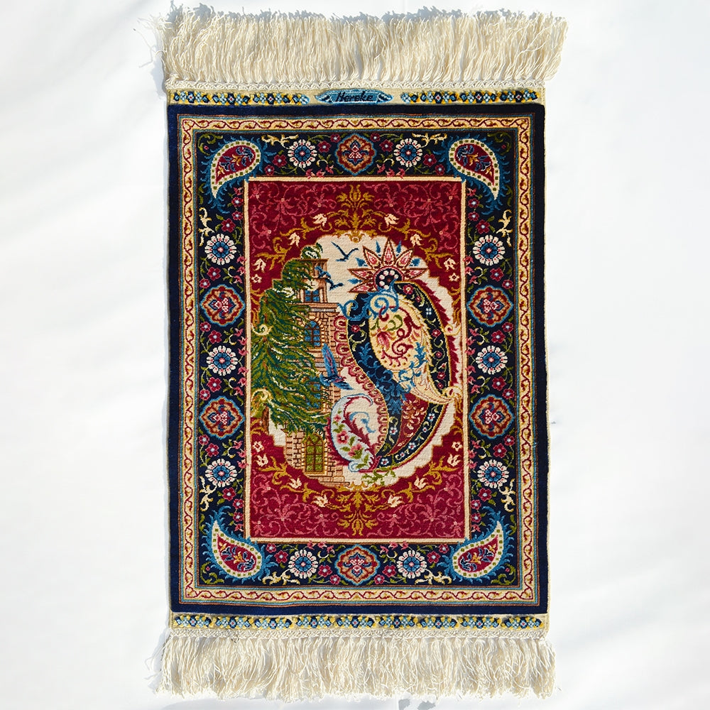 Tophane Saat Kulesi Desenli Saf İpek El Dokuma Duvar Halısı (40x57 Cm)