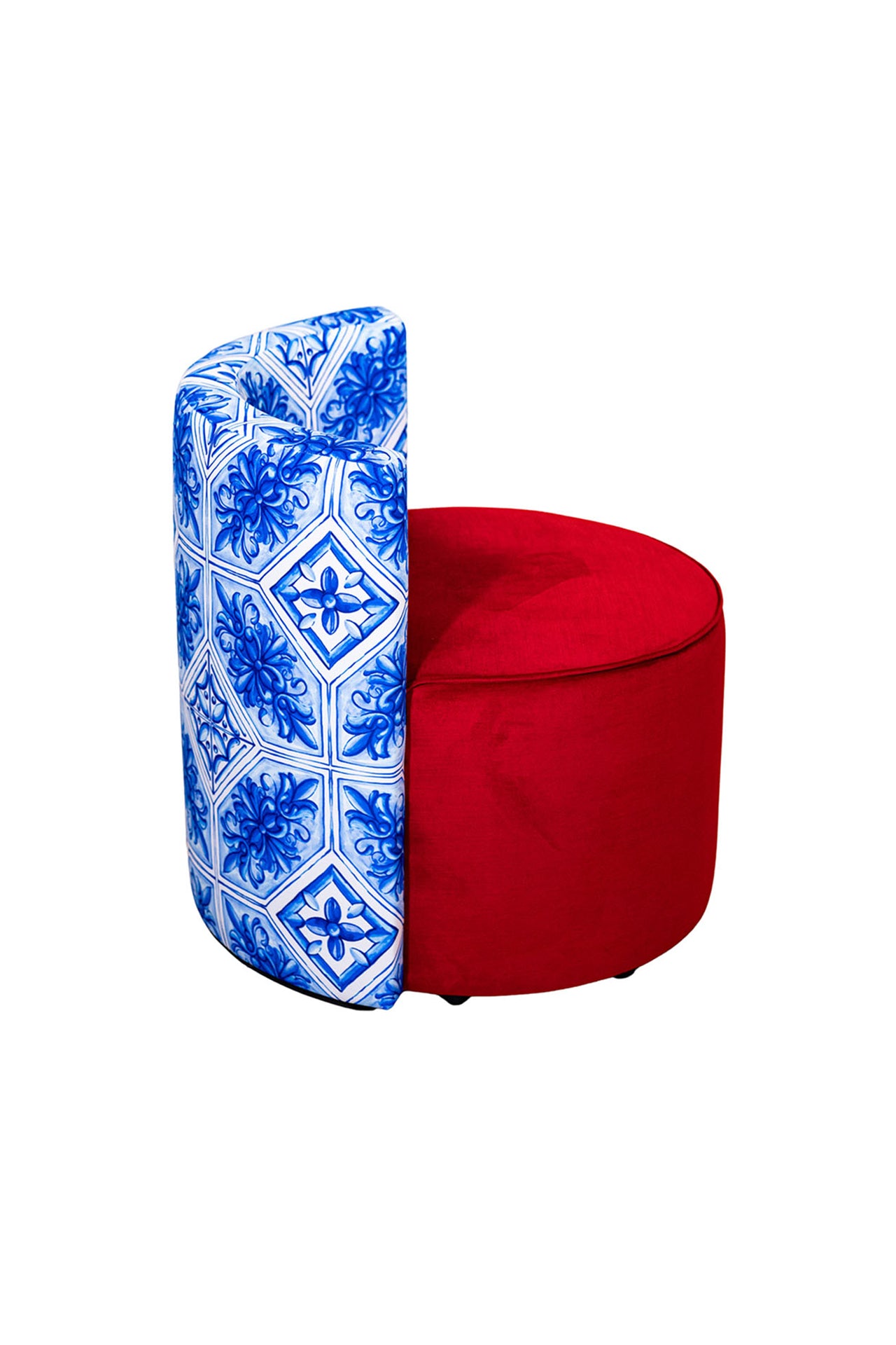 Toscana Desenli Sırt Destekli Kadife Puf