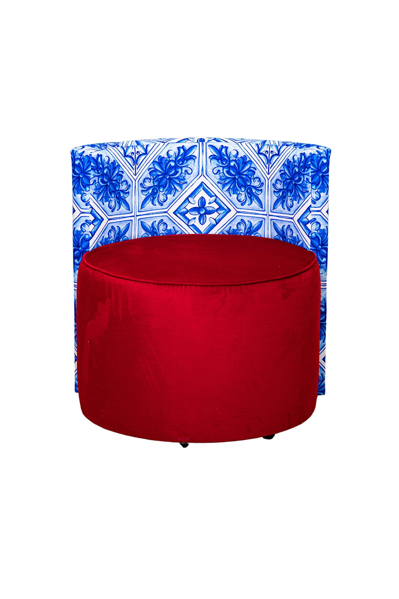 Toscana Desenli Sırt Destekli Kadife Puf