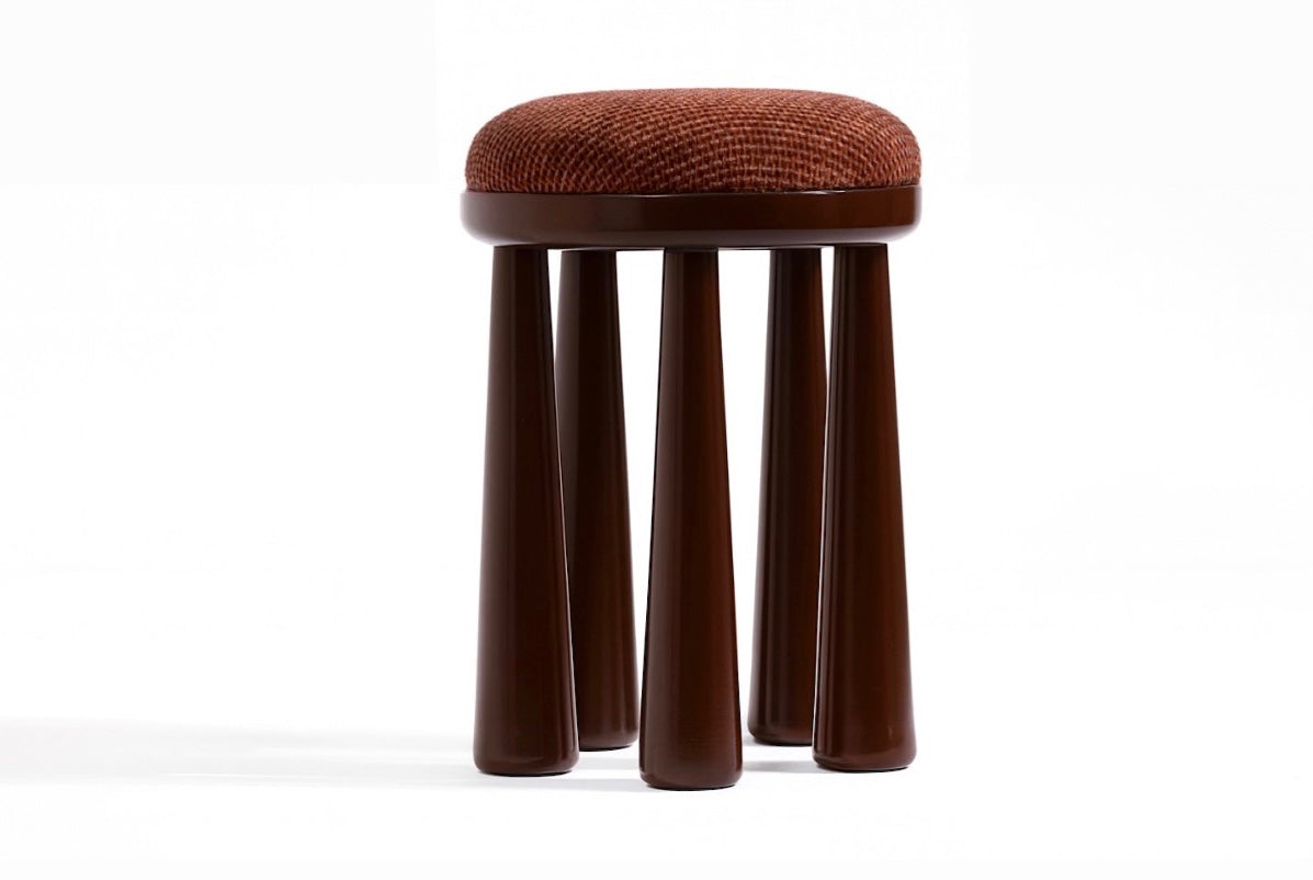 Totemic Bordo Masif Konik Ayaklı Kadife Tabure