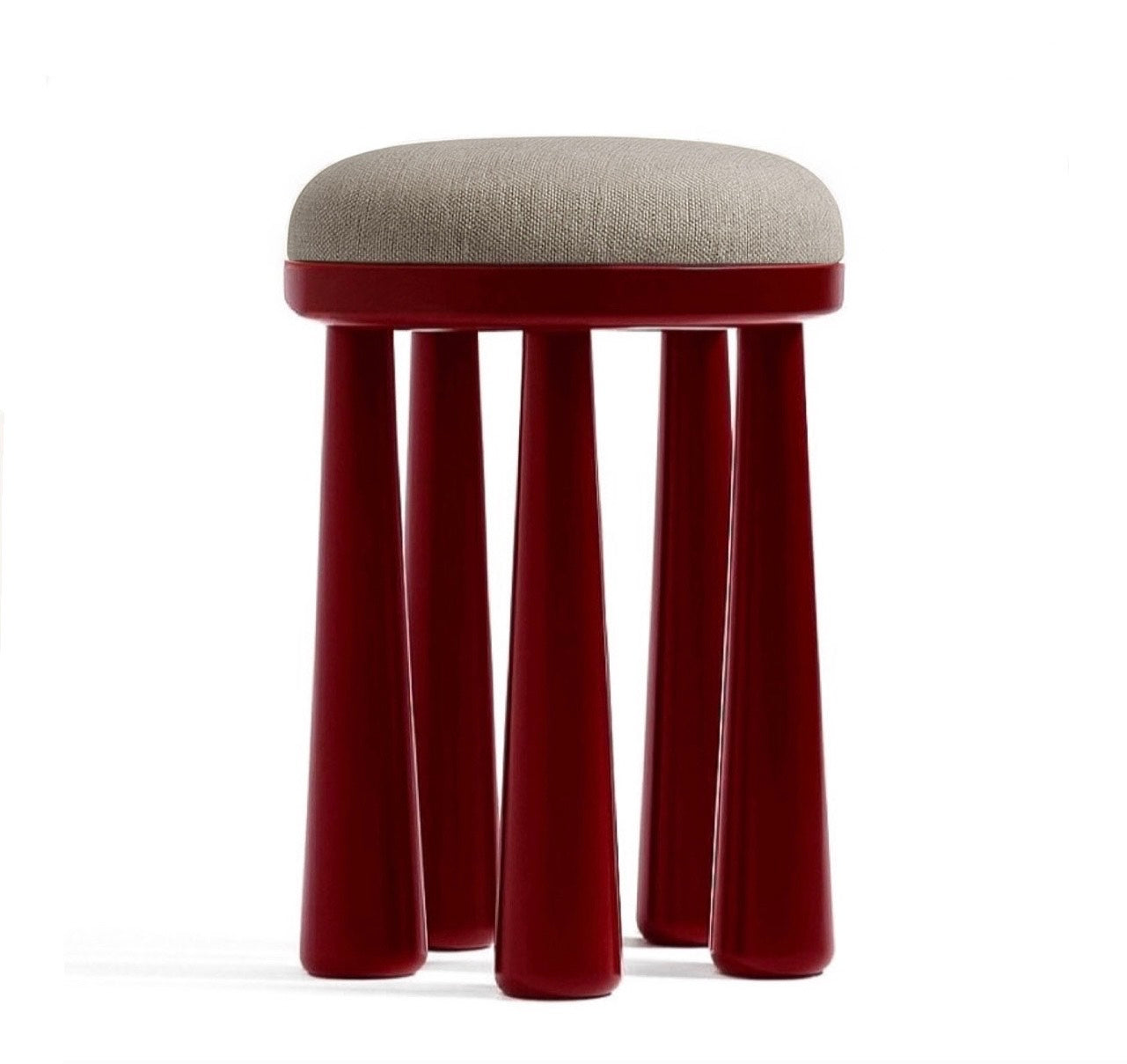 Totemic Koyu Kırmızı Masif Konik Ayaklı Şönil Tabure