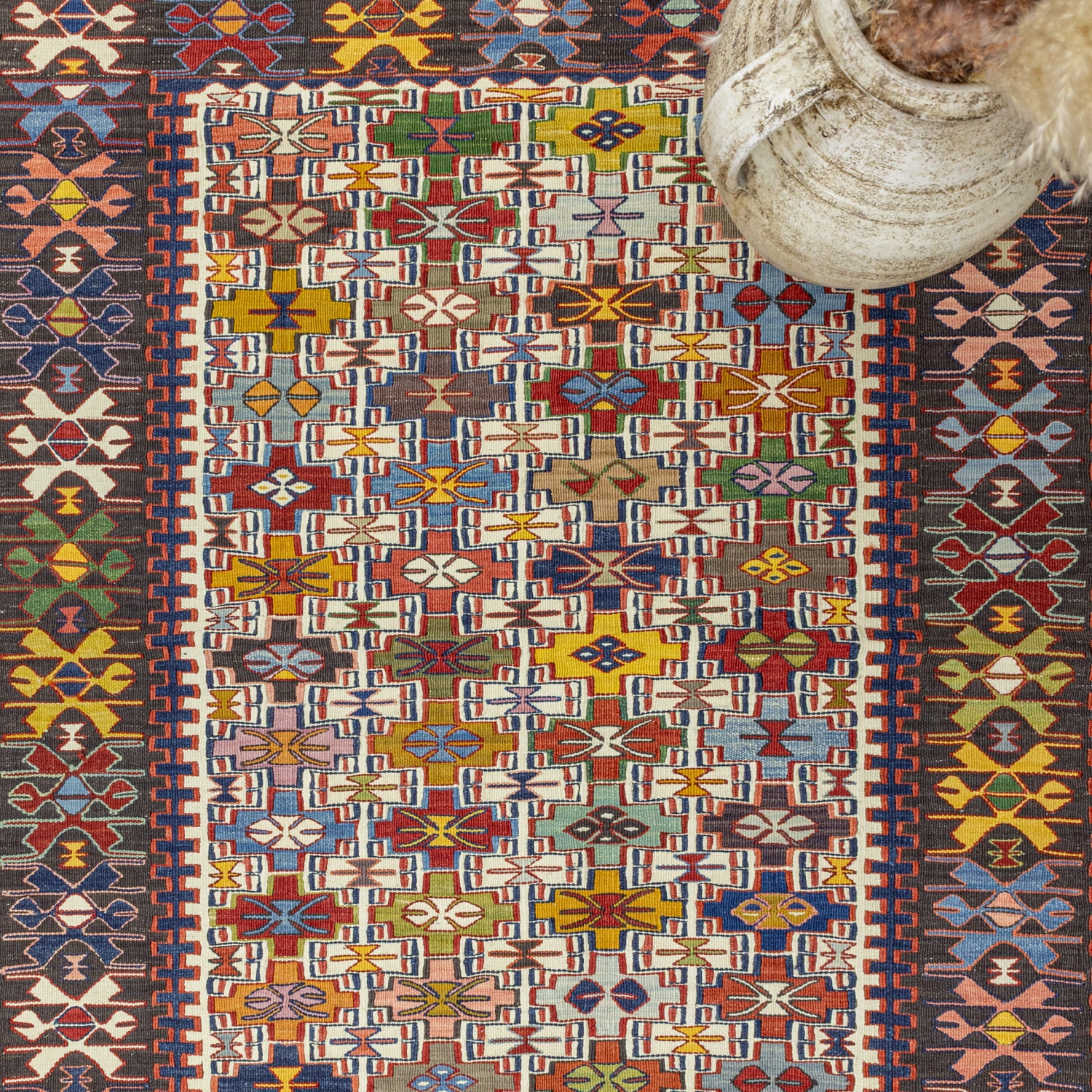 Tove Renkli Yün Nuzumla Kilimi 109x152 cm-Kilim-Soho Antiq-NowShopFun