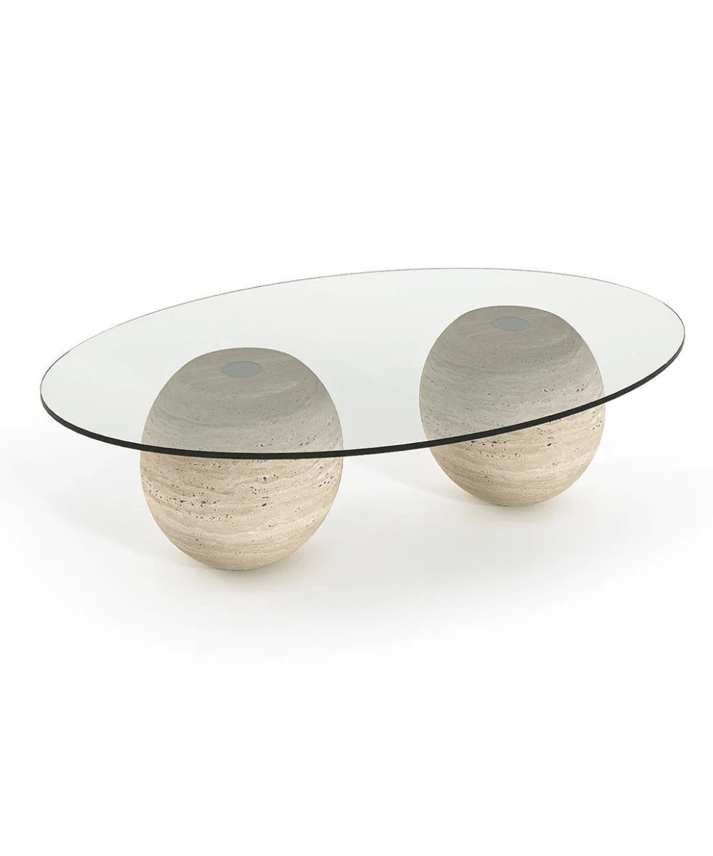 Traverten Ayaklı Cam Orta Sehpa