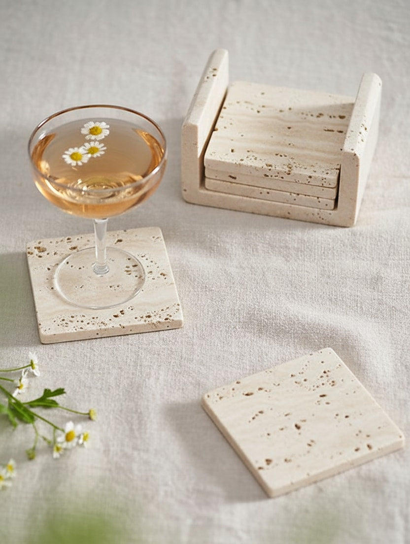 Traverten Bardak Altlığı (6'lı Set)