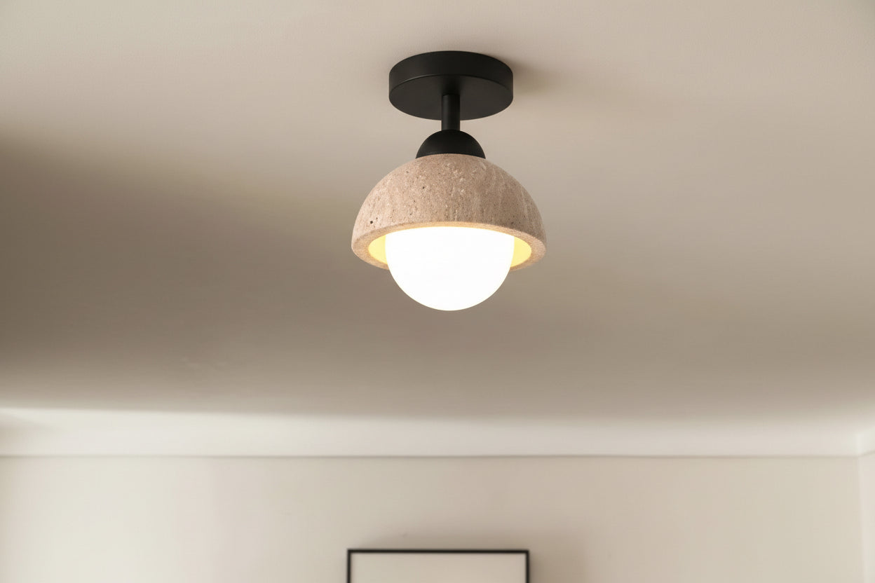 Traverten Camlı Plafonyer Avize