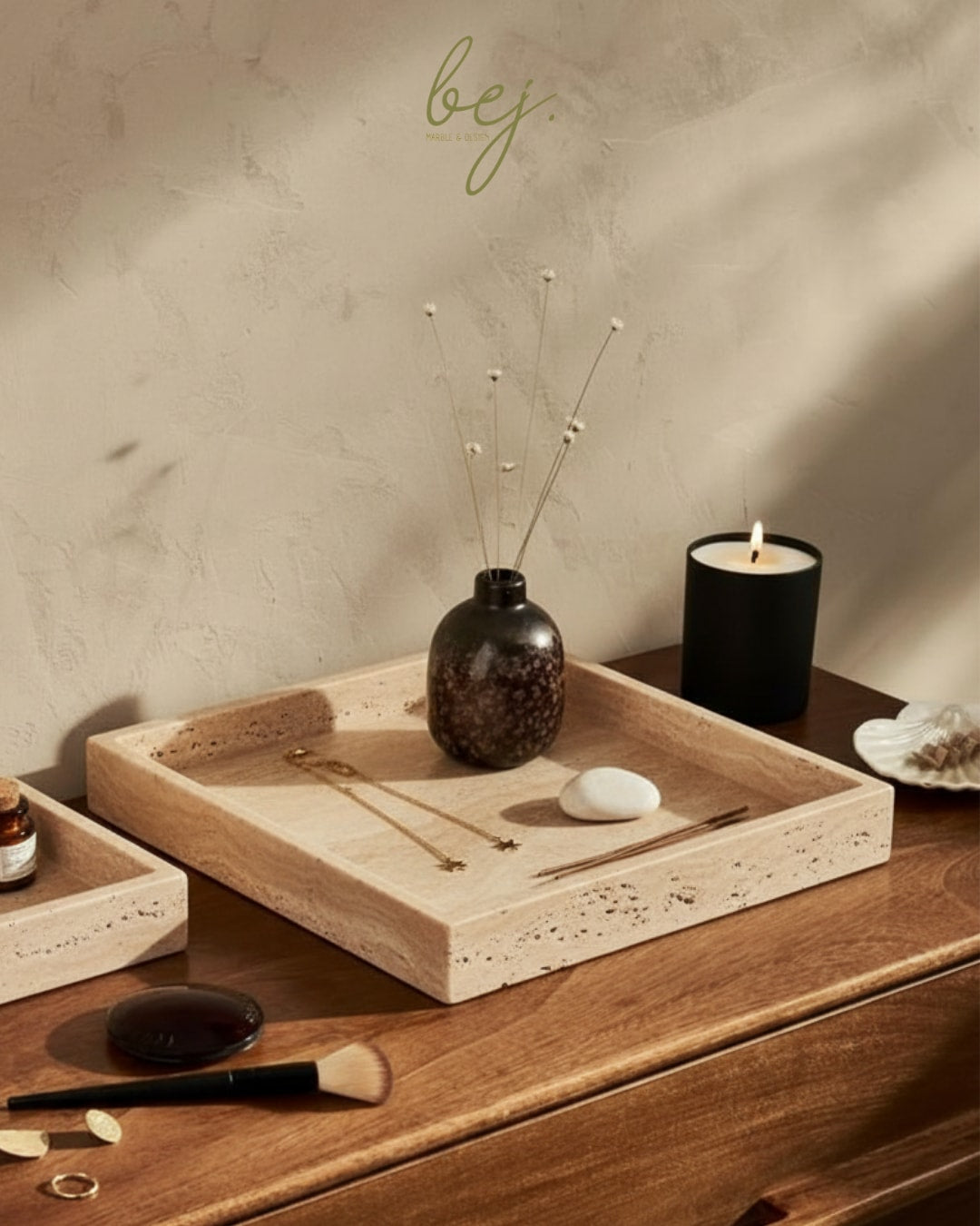 Traverten Kare Tepsi