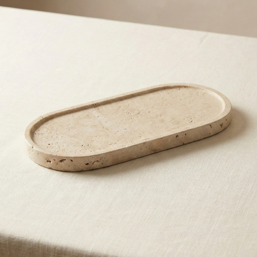 Traverten Oval Tepsi - Sunumluk