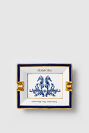 Royal Blue Blanc Gold Rimmed Ashtray - White