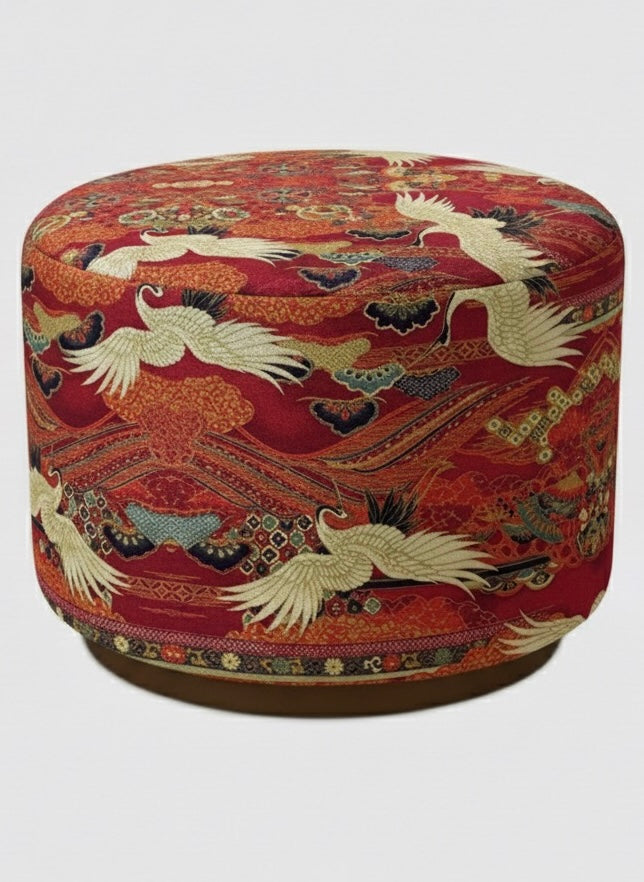 Turna Kuşu Ahşap Ayaklı Parlak Kadife Puf/Yan Sehpa