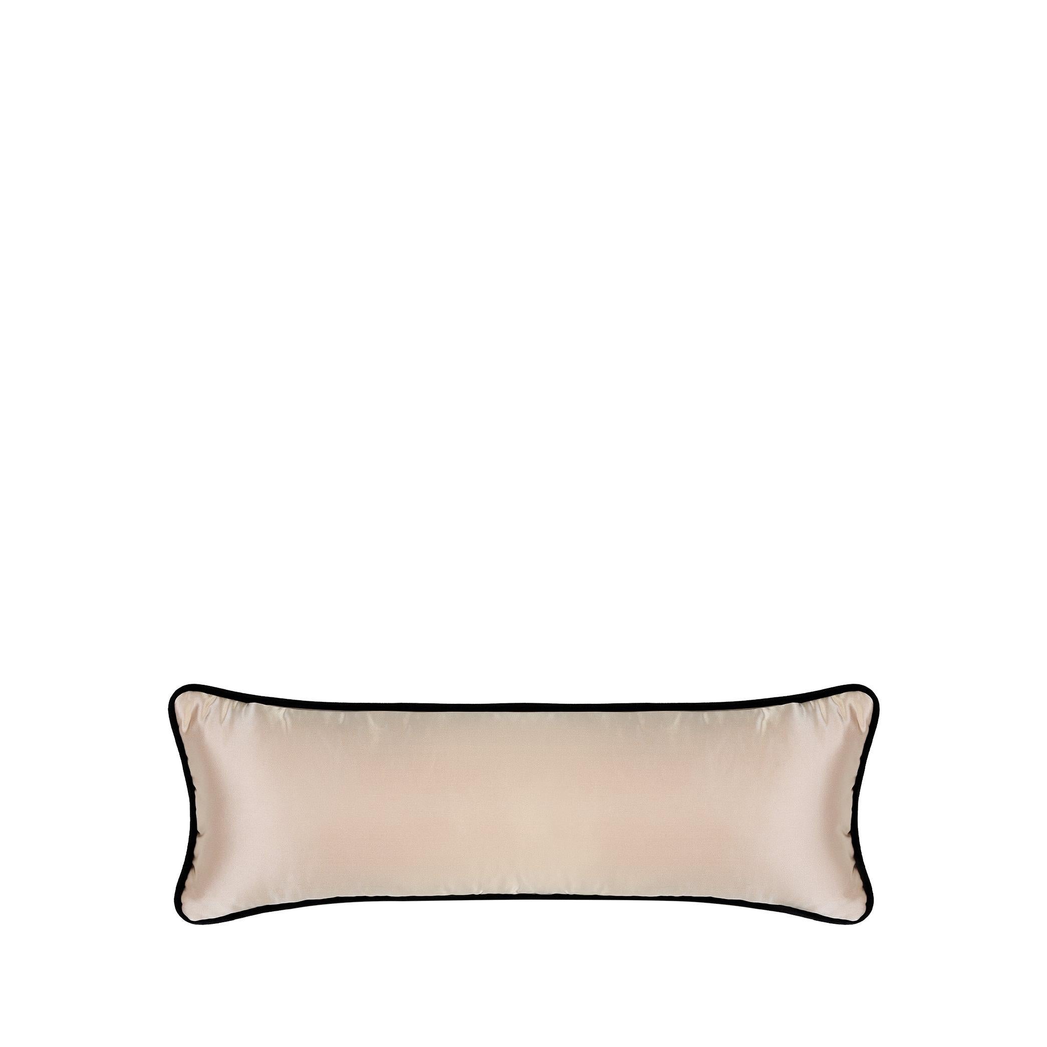 Turna ve Çiçek Koyu Bej El Boyaması İpek Kırlent 25 x 65 cm-Yastık & Kırlent-ALPAQ STUDIO-NowShopFun