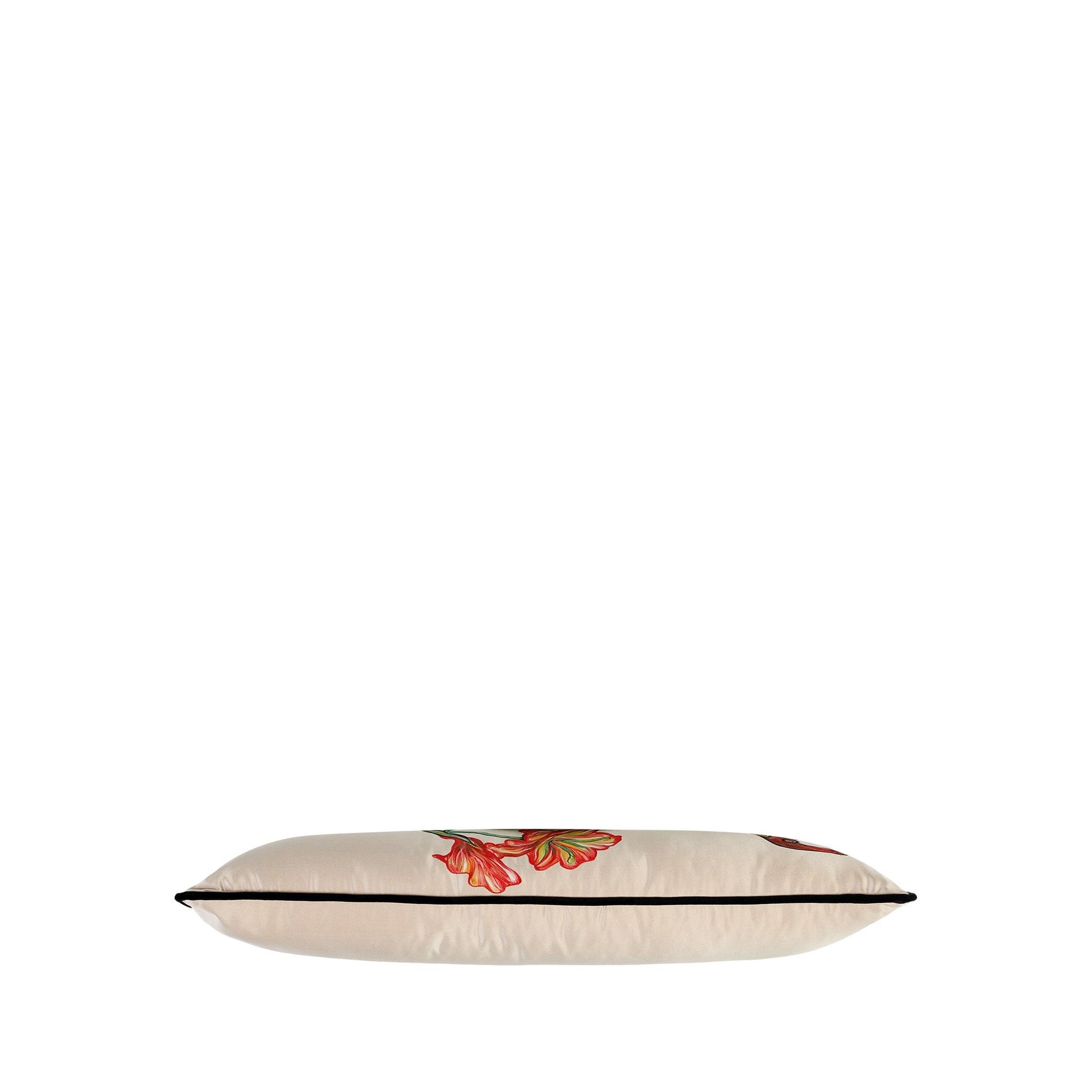 Turna ve Çiçek Koyu Bej El Boyaması İpek Kırlent 25 x 65 cm-Yastık & Kırlent-ALPAQ STUDIO-NowShopFun
