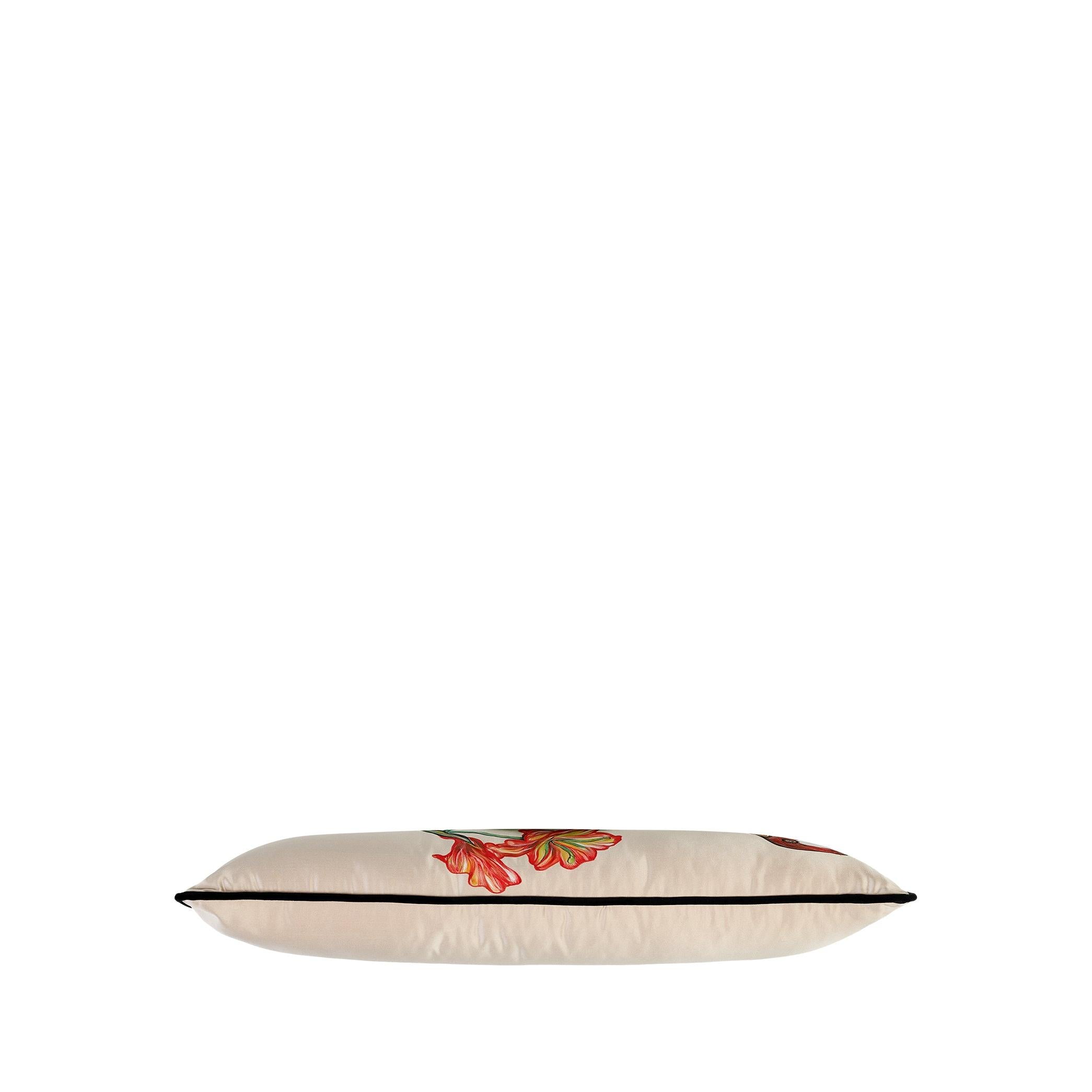 Turna ve Çiçek Koyu Bej El Boyaması İpek Kırlent 25 x 65 cm-Yastık & Kırlent-ALPAQ STUDIO-NowShopFun