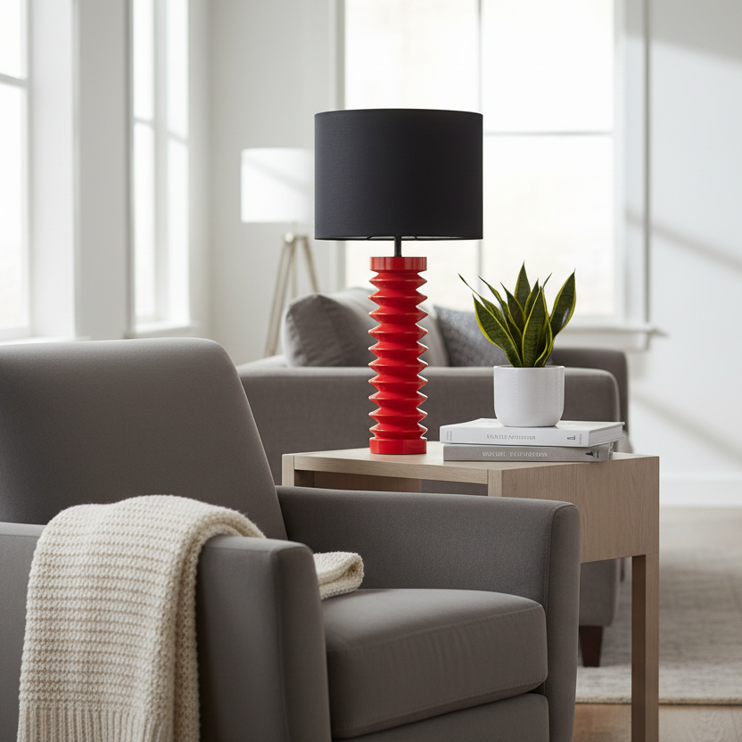 Twist Ahşap Abajur Kırmızı-Abajur-Pinot Interior-NowShopFun