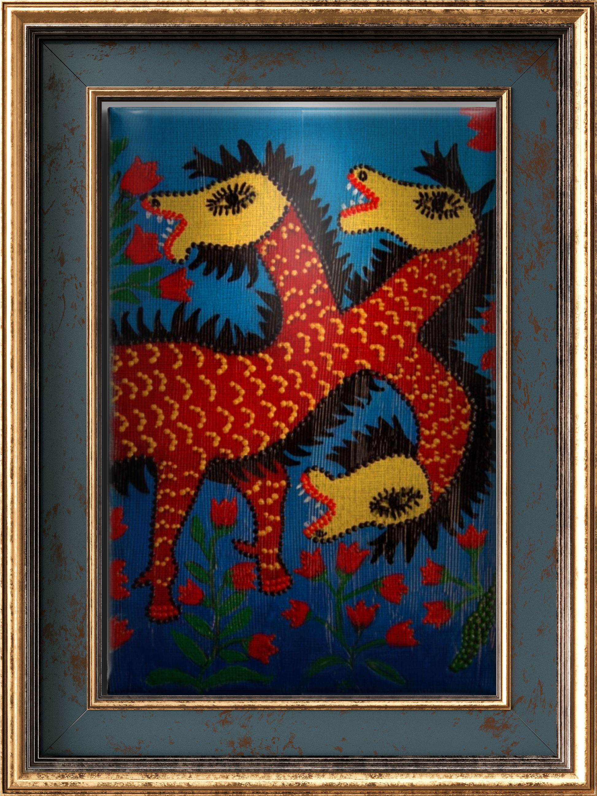 Üç Başlı Ejderha Tablo El Yapımı Ahşap Üzerine Akrilik Duvar Dekoru