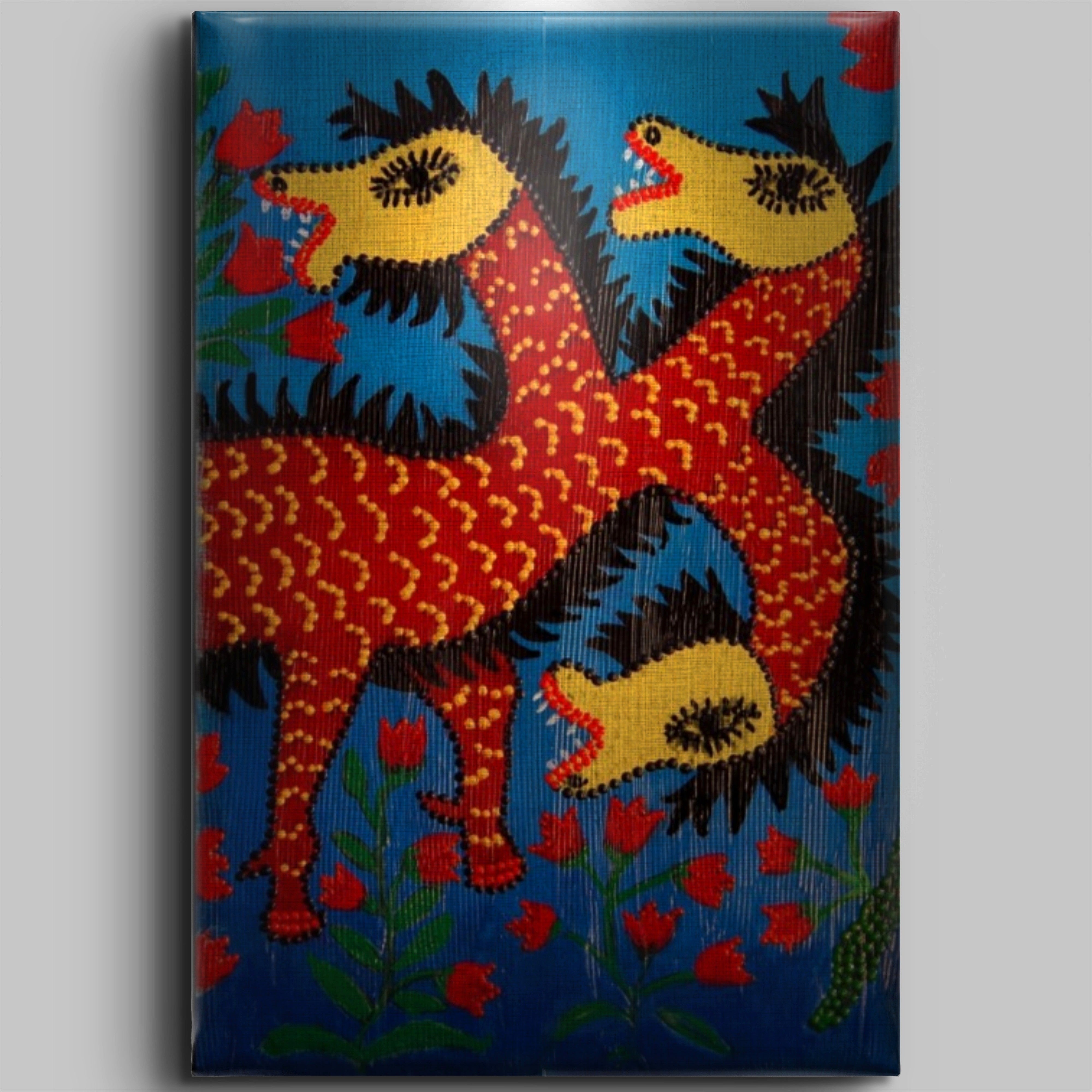 Üç Başlı Ejderha Tablo El Yapımı Ahşap Üzerine Akrilik Duvar Dekoru