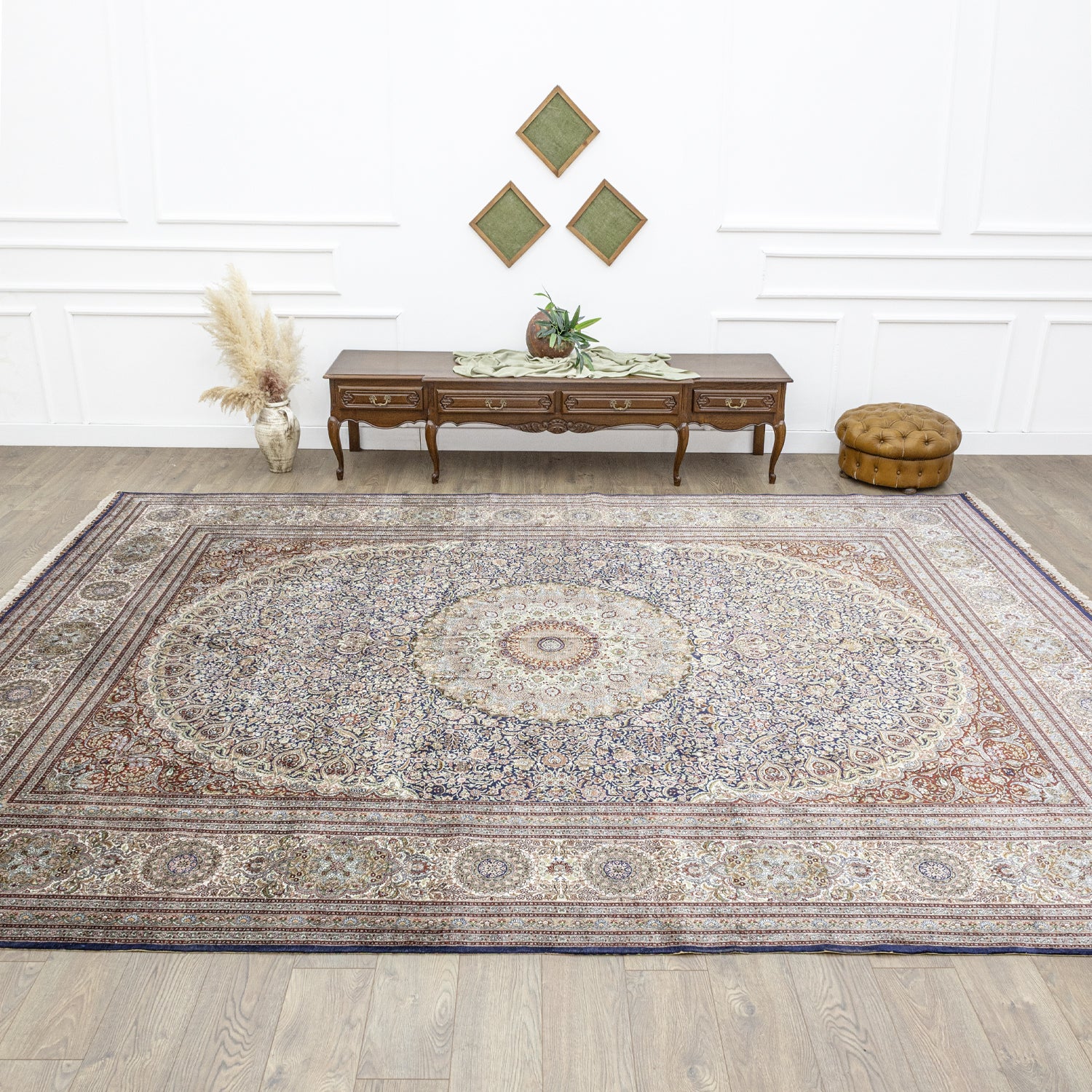 Varamin Madalyon Desenli İpek Halı 305x414 cm