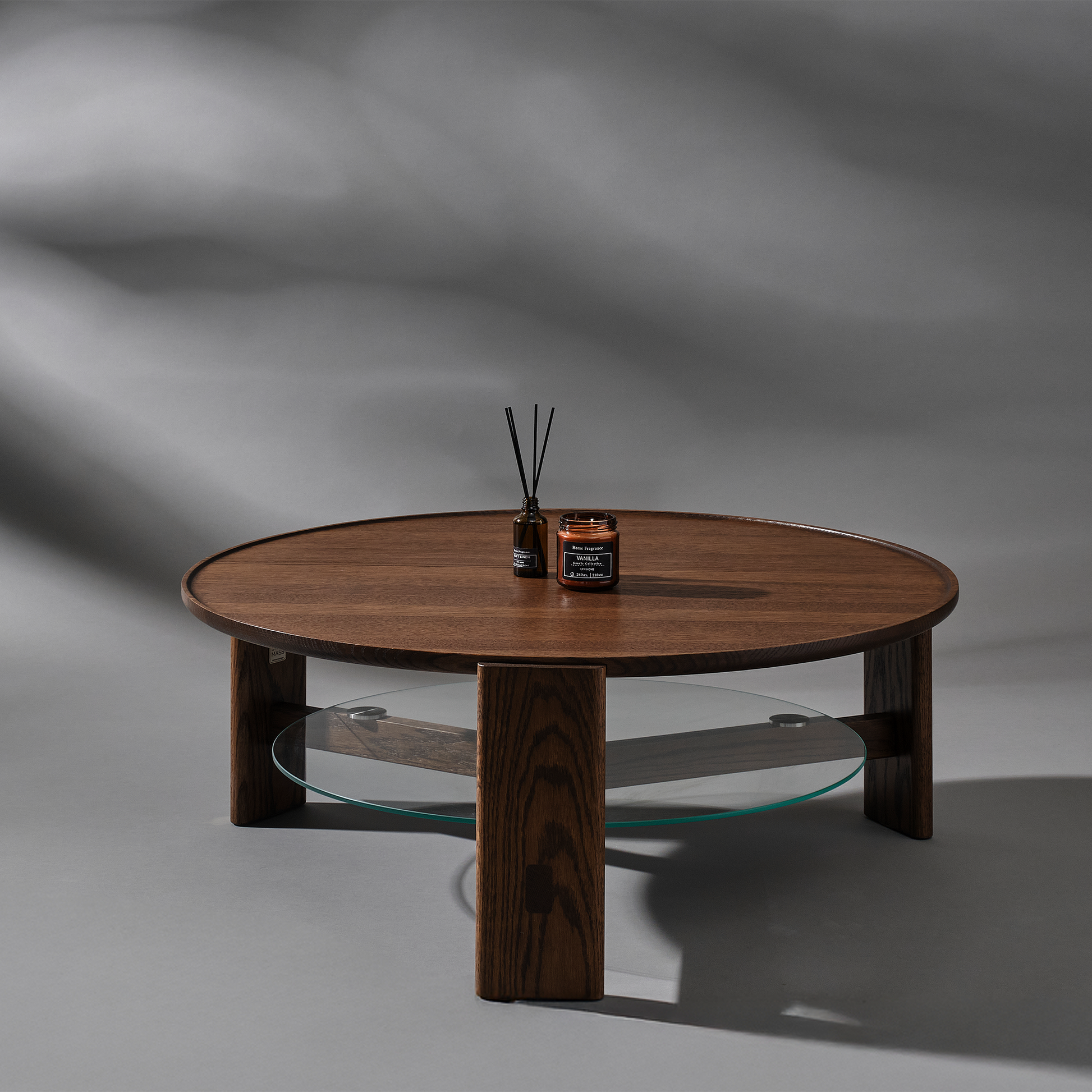 Vasso Camlı Kahve Masası | Koyu Meşe