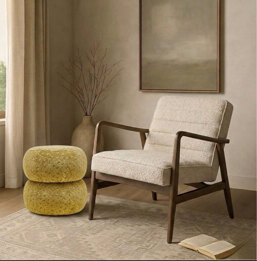 Velvet Bubble, Bulut Desenli Kabartmalı Puf/Yan Sehpa-Sarı