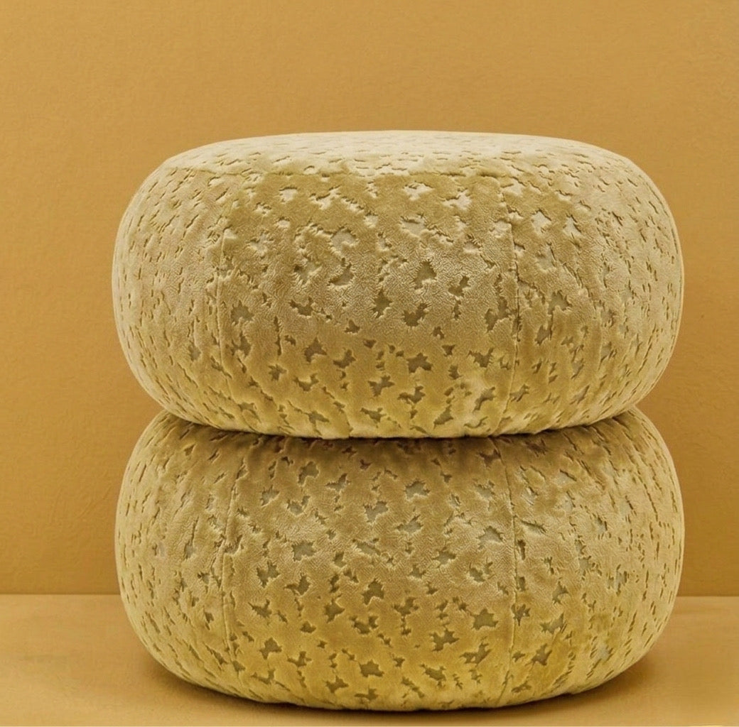 Velvet Bubble, Bulut Desenli Kabartmalı Puf/Yan Sehpa-Sarı