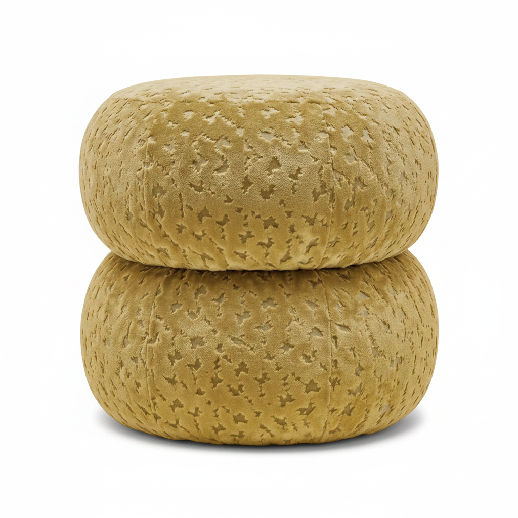 Velvet Bubble, Bulut Desenli Kabartmalı Puf/Yan Sehpa-Sarı