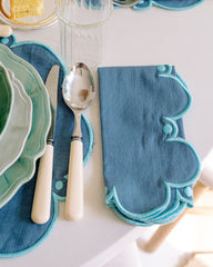 Viana Amerikan Servis & Peçete Seti-Amerikan Servis-Mariaida Home-Beyaz/Turkuaz-NowShopFun