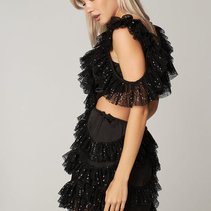 Viva Siyah Pullu Fırfırlı Mini Elbise-Elbise-PETRA PETROVA-XS-NowShopFun
