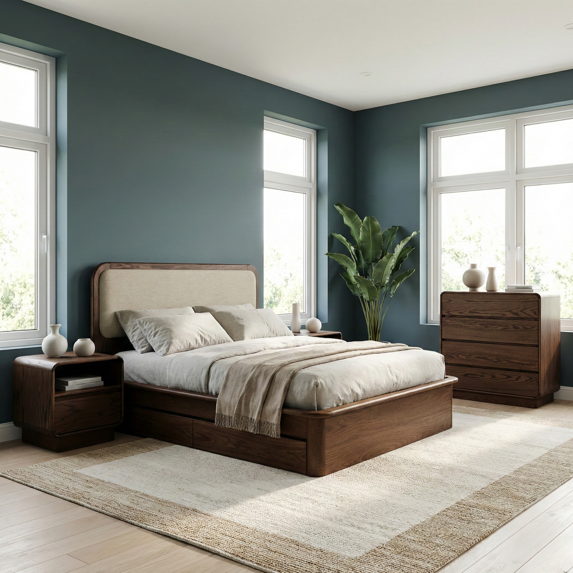 Watkins Döşemeli Karyola Koyu Meşe