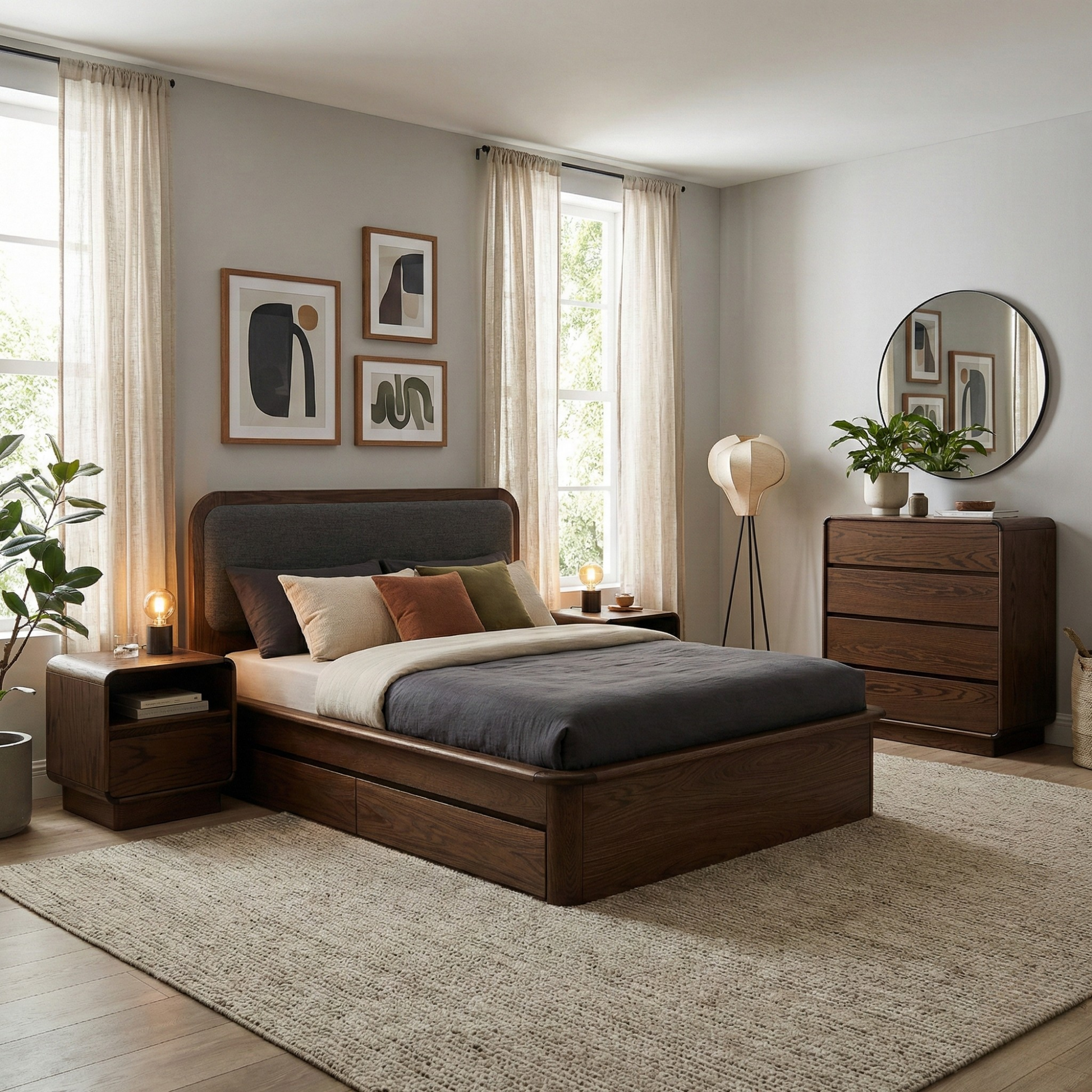 Watkins Döşemeli Karyola Koyu Meşe