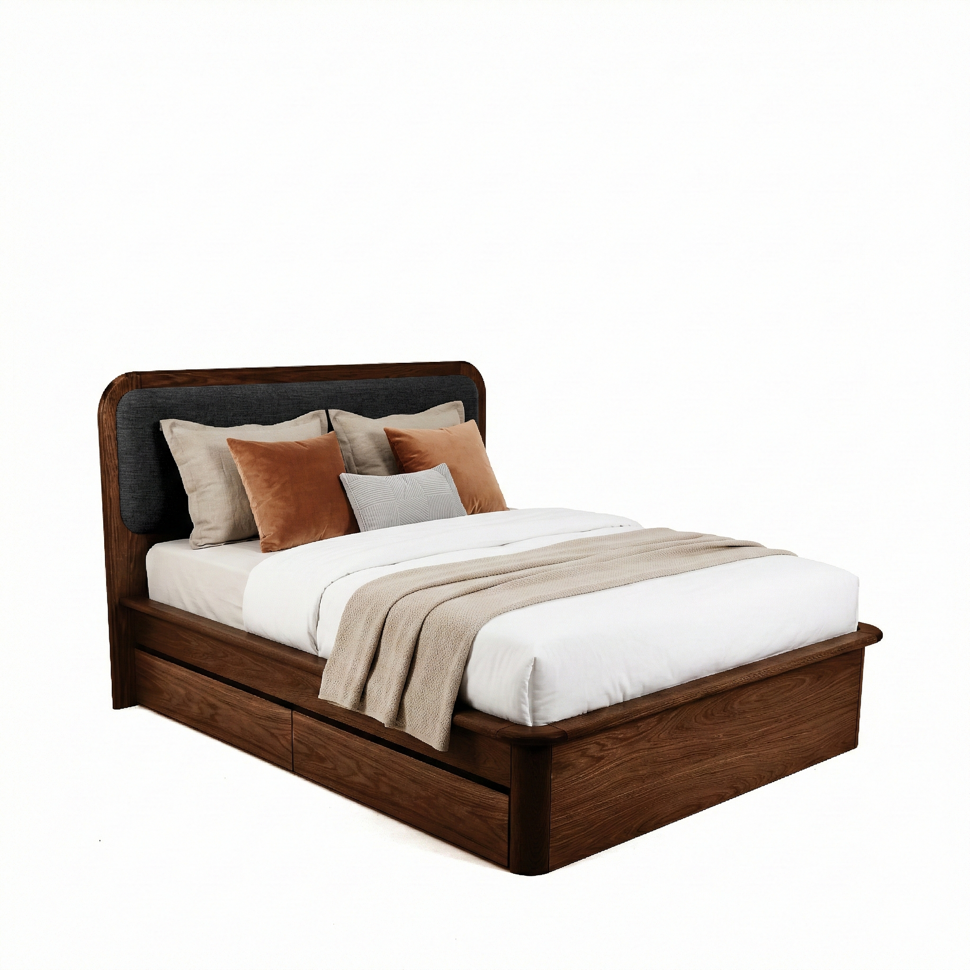 Watkins Döşemeli Karyola Koyu Meşe