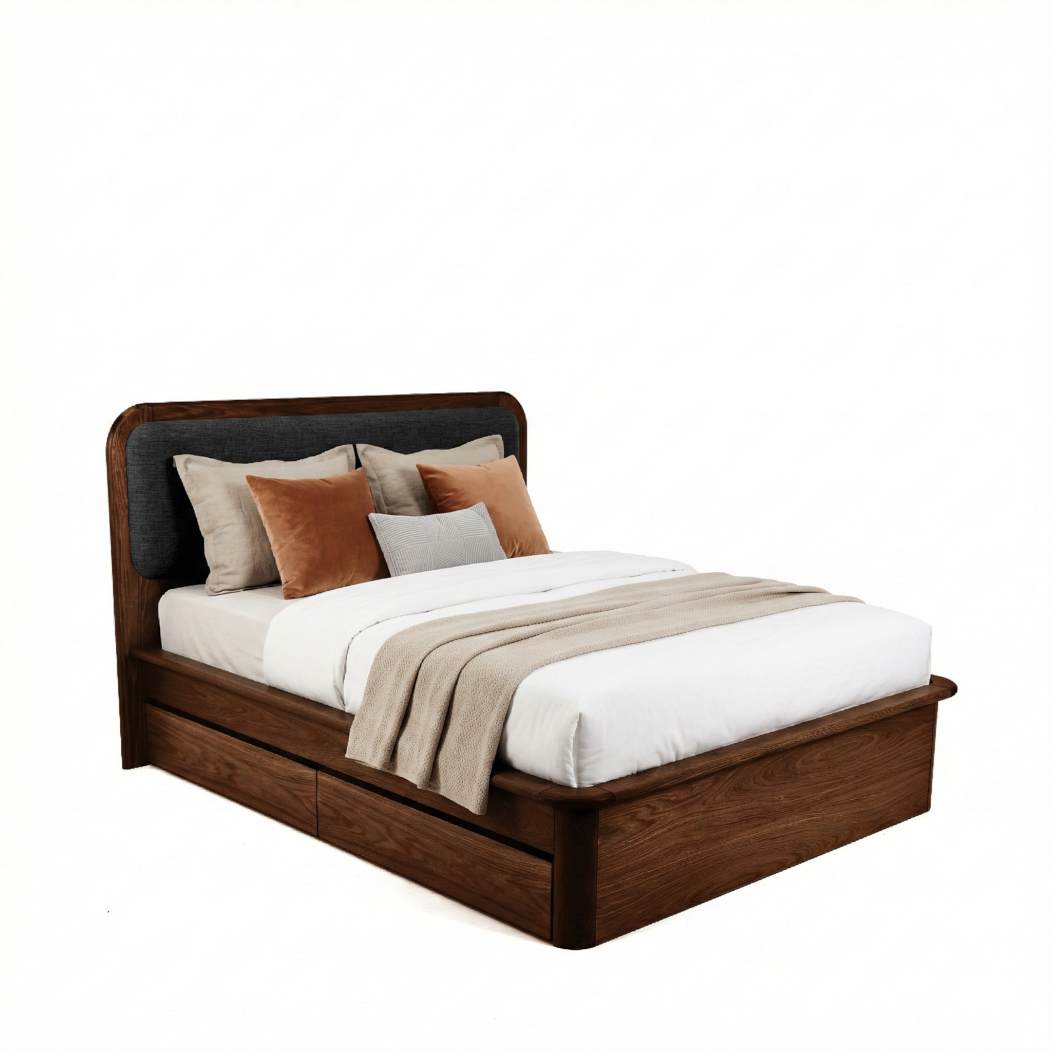 Watkins Döşemeli Karyola Koyu Meşe