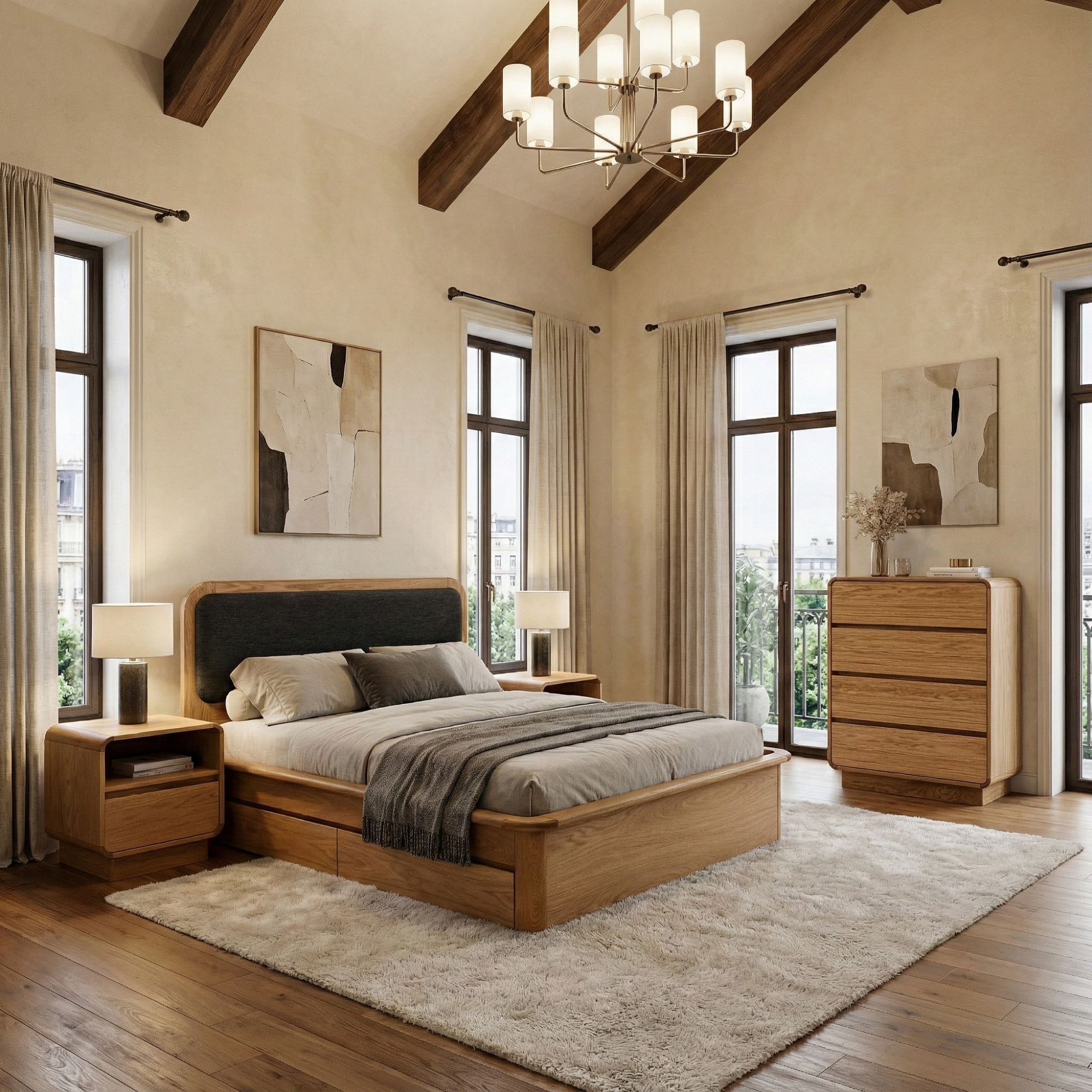 Watkins Döşemeli Karyola Natürel Meşe